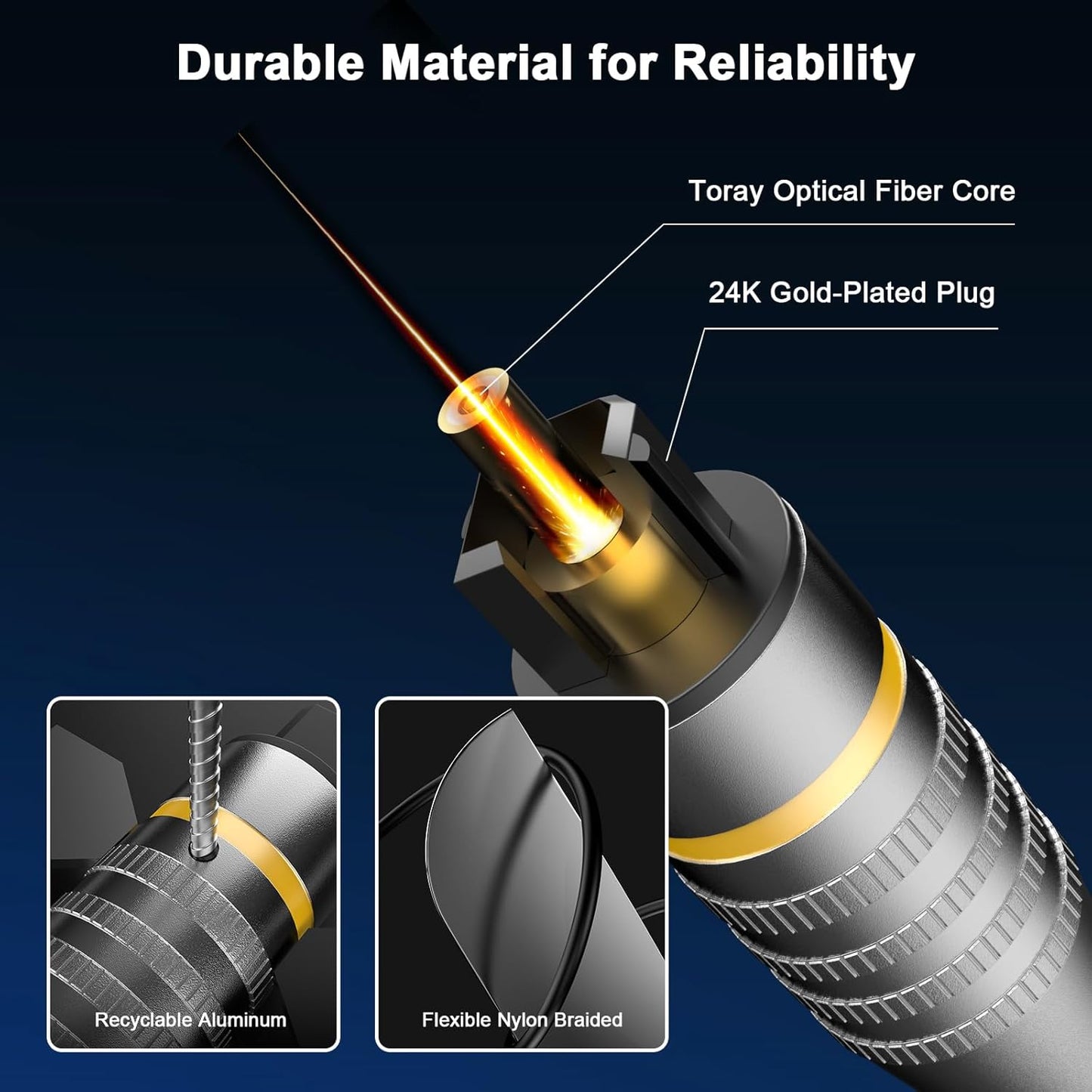 1.5m/5ft Optical Audio Cable, Optical Cable for Soundbar [Slim Metal Case,Gold-Plated Plug],Fiber Optic Audio Cord
