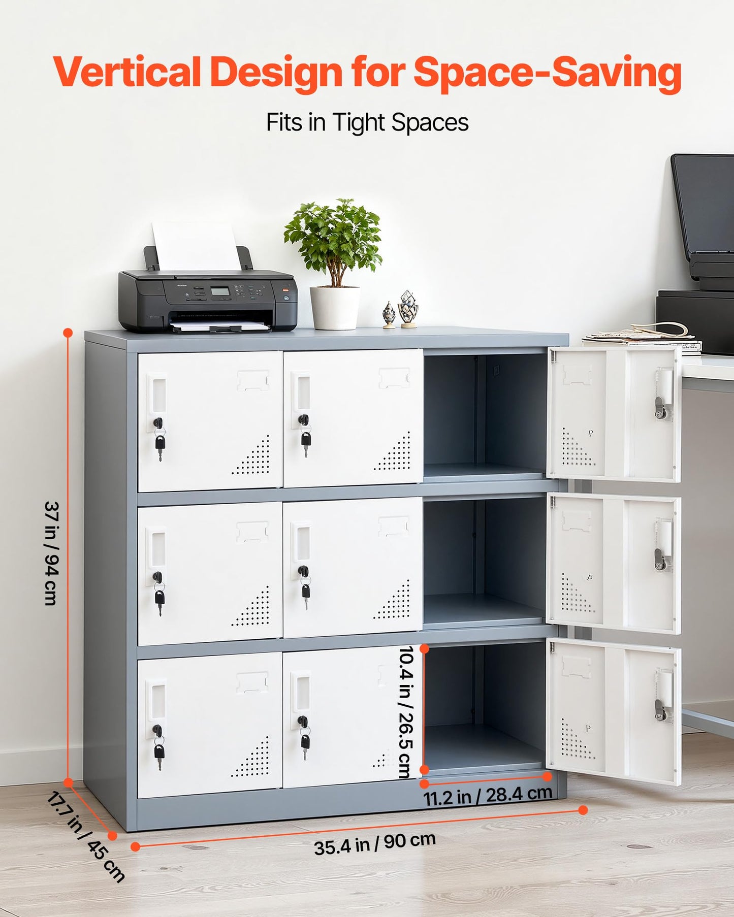 VEVOR 9 Doors Metal Locker for Employees, Steel Locking Storage Cabinet with Card Slot and Ventilation, 2 Keys for Each Door, Employee Lockers for Office, School, Gym, Home, Easy Assembly, Gray