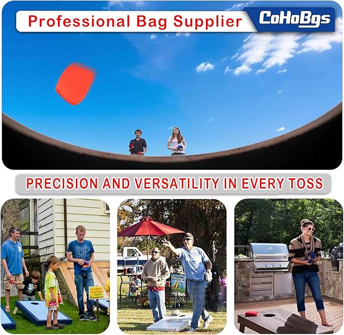 CoHoBgs Corn Hole Bags Set 8, Professional Cornhole Bags Dual-Sided Slick & Stick Resin Filled Suede and Duck Canvas Bean Bag for Cornhole Game Includes Carry Case