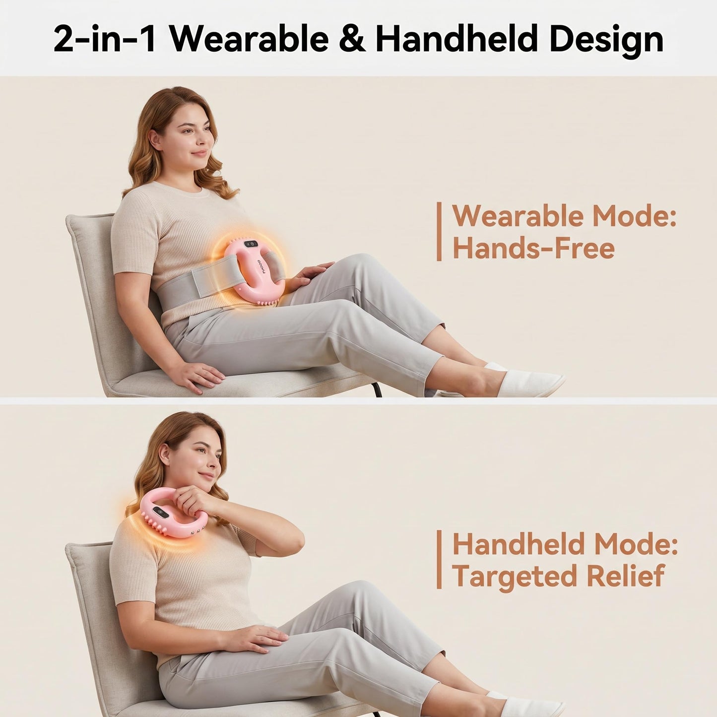 FUOOO 4-Head Fascia Ring Massager, Multifunctional Full-Body Deep Tissue Massage Gun, Hands-Free Ergonomic Electric Massager with Waist Belt, 3 Modes 9 Intensities Cordless Muscle Relief