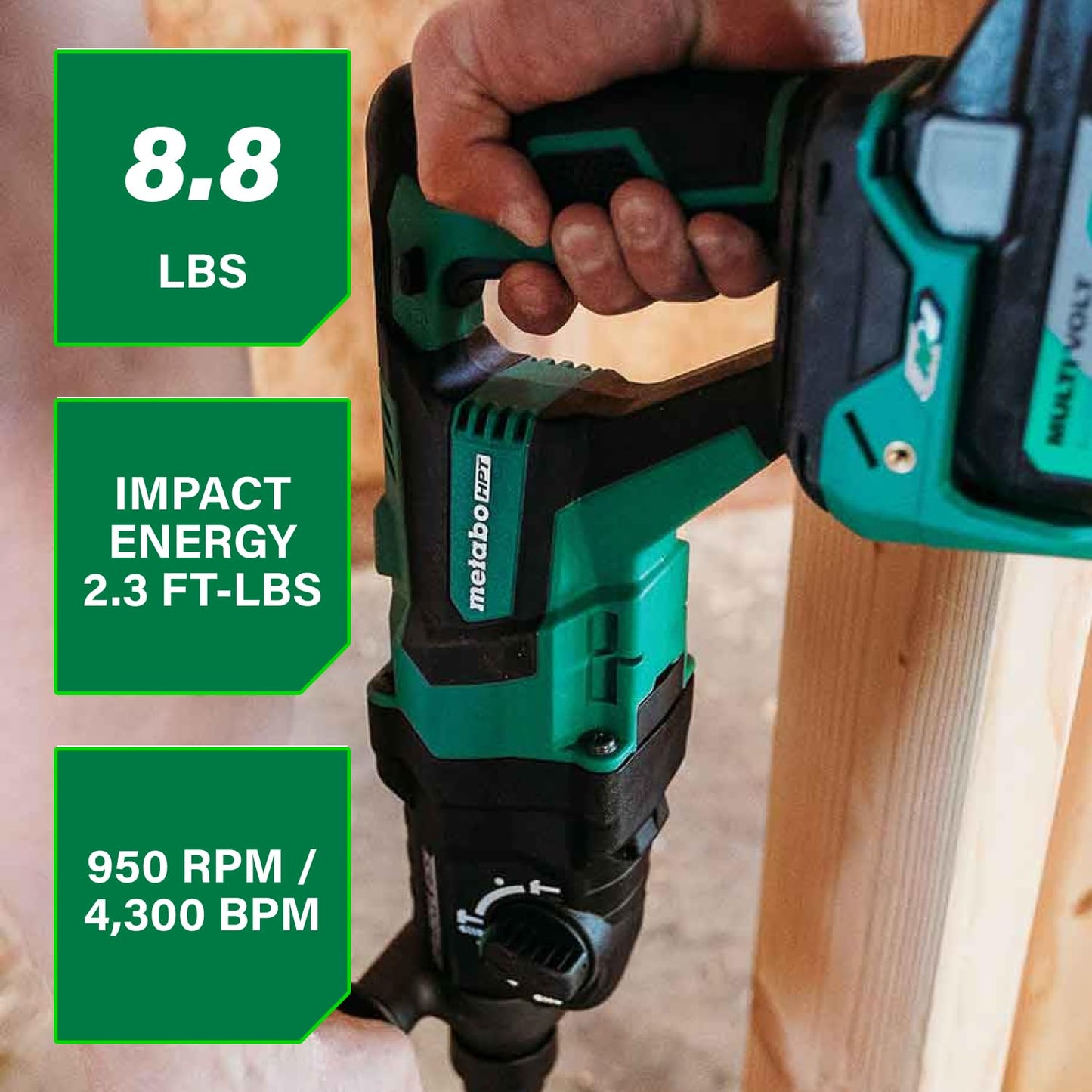 Metabo HPT 36V MultiVolt™ Brushless SDS Plus 1-1/8" D-Handle Rotary Hammer, Cordless Rotary Hammer Tool Body Only, High Impact Energy 2.3 ft-lbs, Ergonomic Design, Tool Body Only, DH3628DDQ4