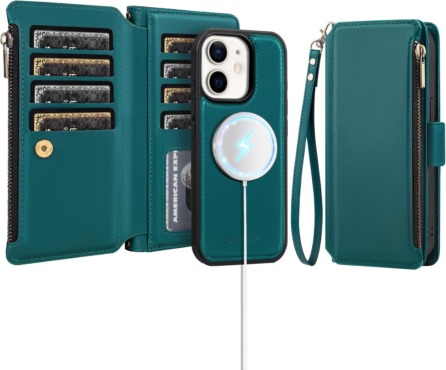 Antsturdy 2 1 11 Compatible with Magsafe Magnetic in Detachable iPhone Wallet Case with Credit Card Holder Slots,PU