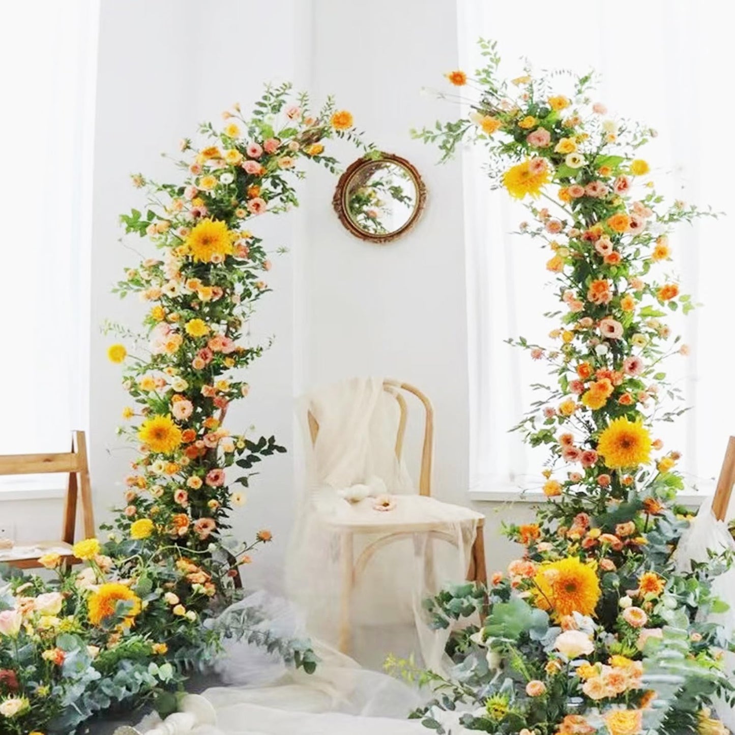 SATBIR 2pcs Large Wedding Arch with Base Flower Stand Arch Bracket Stand Backdrop Stand For Wedding Party Elegant Decorations & Garden Climbing Plants Vines,8.2&6.9 FT-Gold