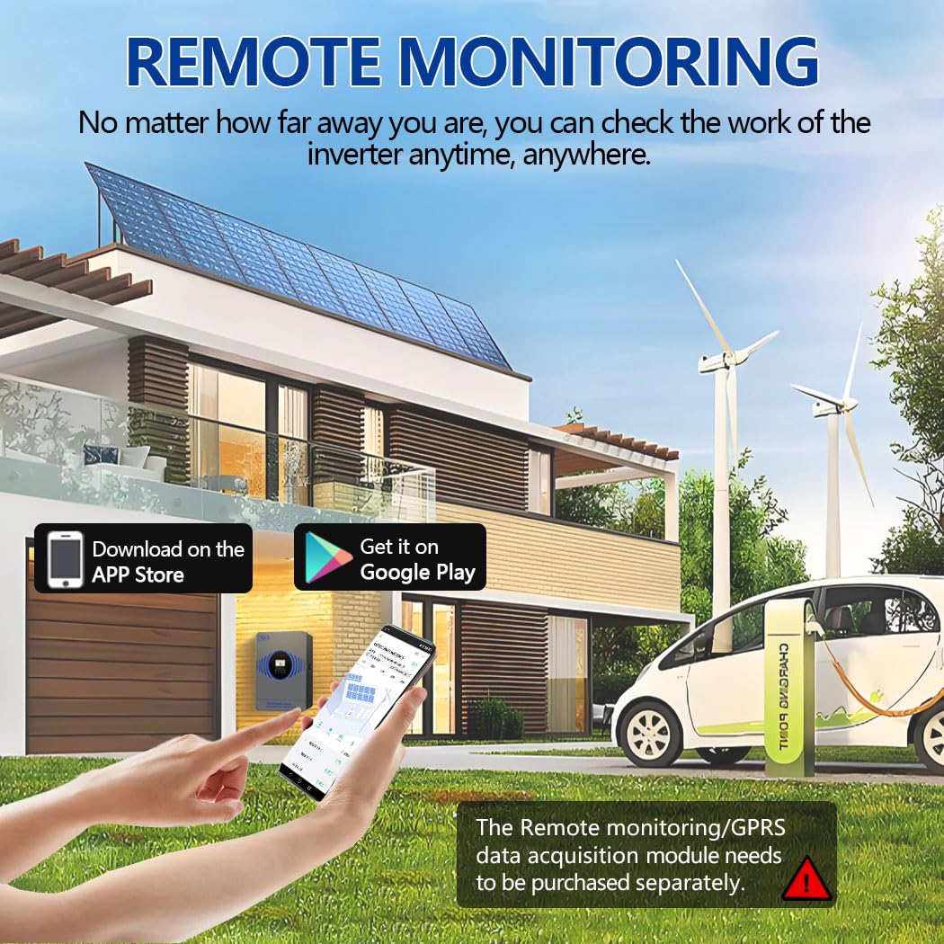 Y&H 4200W Hybrid Solar Inverter AC230V to DC12V/24V Dual Voltage Pure Sine Wave Off-Grid Inverter, Built-in 100A MPPT Controller, Max PV Power 4000W Input with BMS /RS485, for Home/RV/Backup Power