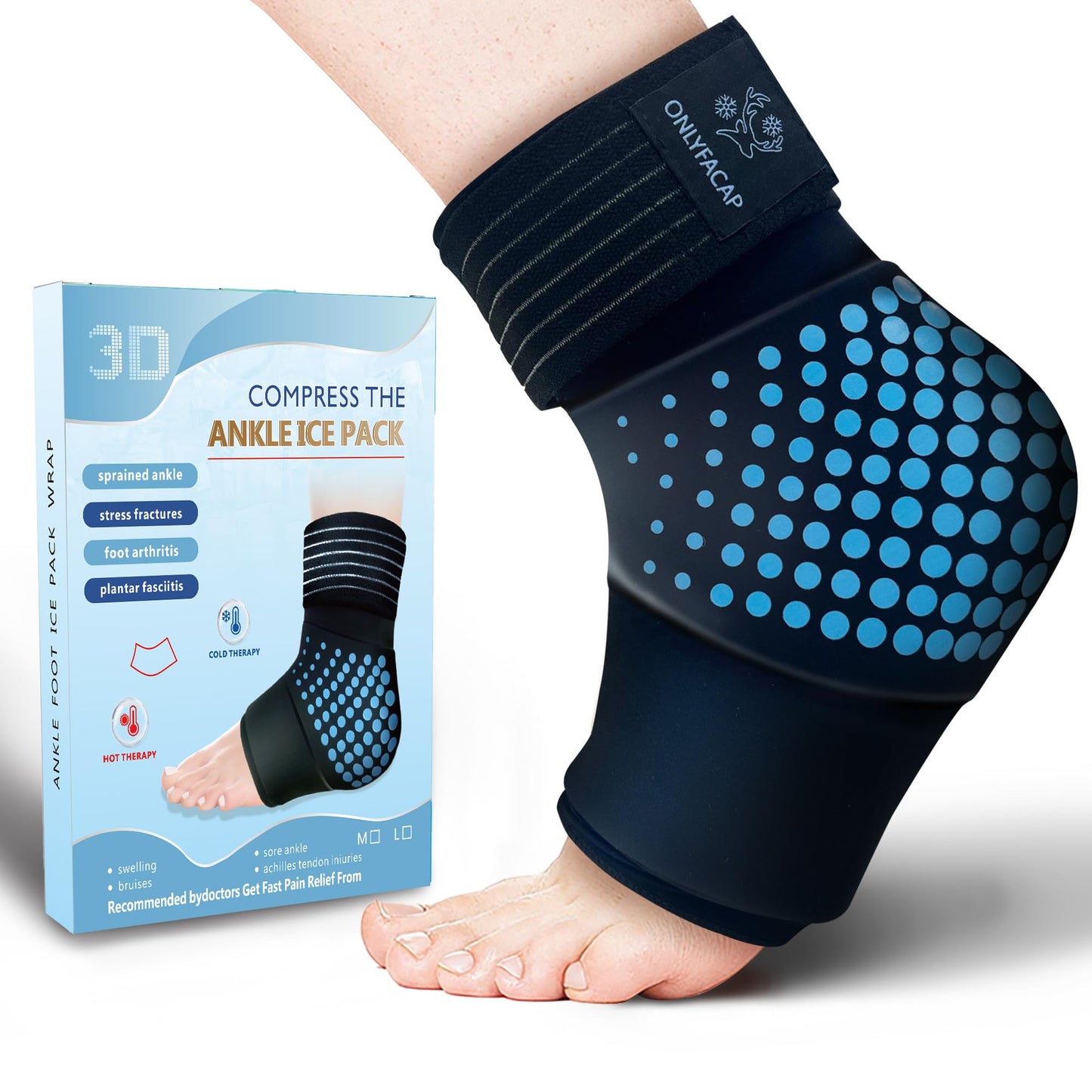 Adjustable Ankle Ice Pack Wrap, Reusable Hot & Cold Therapy Gel Foot Ice Pack for Swelling, Sprains and Plantar Fasciitis Relief, Flexible Achilles Tendonitis Support for Men & Women