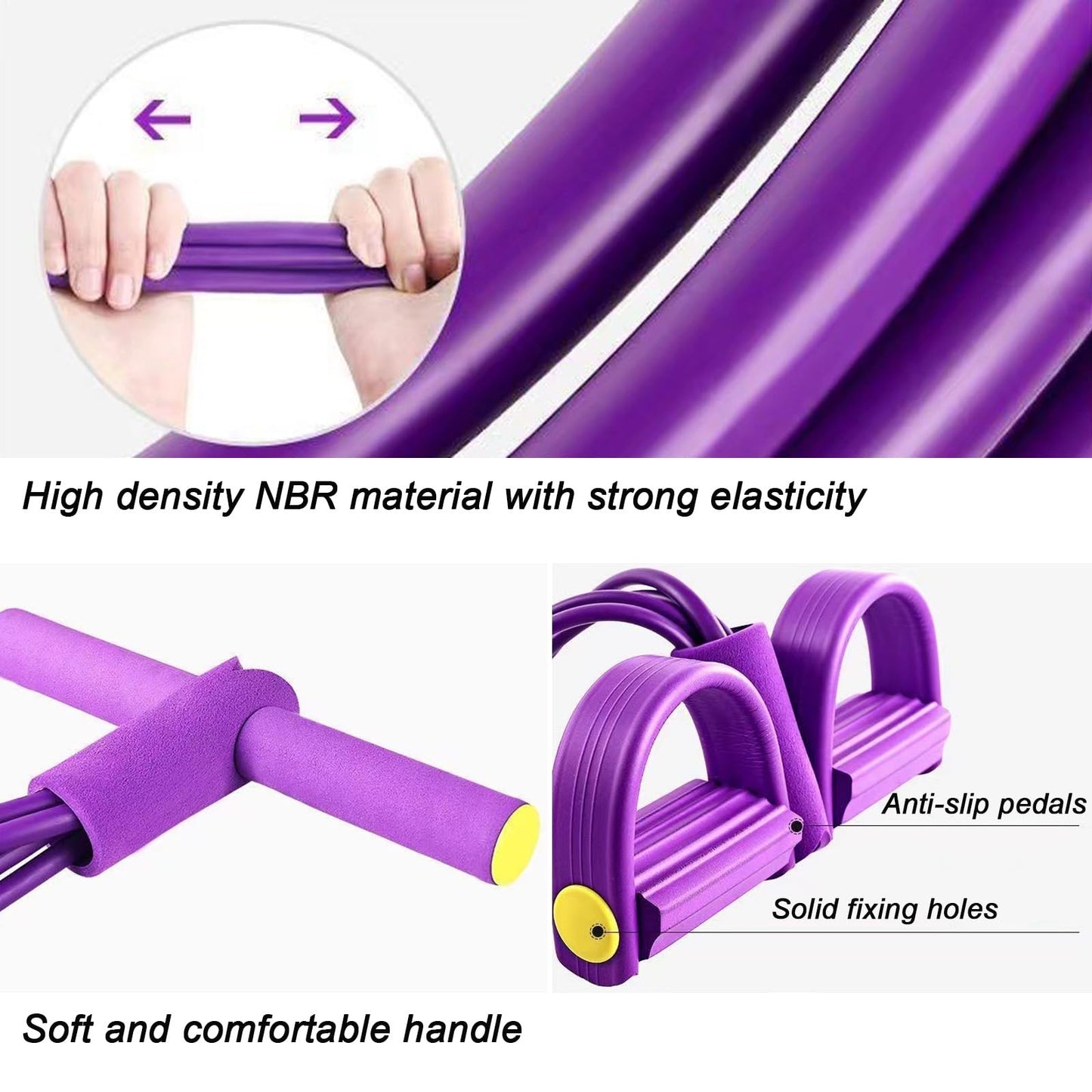 Resistance Band with Pedal Handle 6 Tube Elastic Natural Latex Pull Rope Fitness Bands for Leg Arm Abdomen Waist Stretching Exercising Training