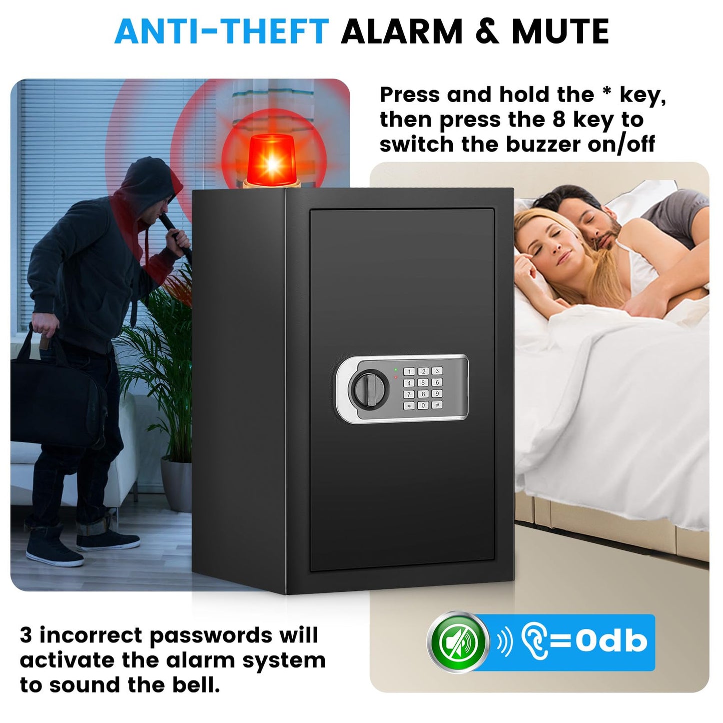 [19.7" Tall] Safe Box, 3.5 Cuft Home Safes with Fireproof Waterproof Bag, Security Digital Safe for Home with Programmable Keypad Keys, Smart Alert, Mute Mode, Anti-theft Document Safe for Valuables