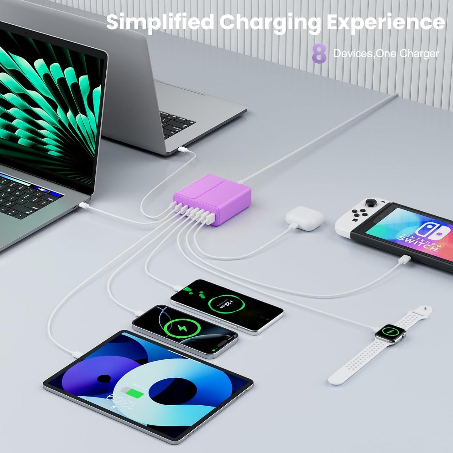 beniflt 320W 8-Port 65W USB C Charger Block, USB C Charging Station PD PC Laptop Fast Charger Adapter