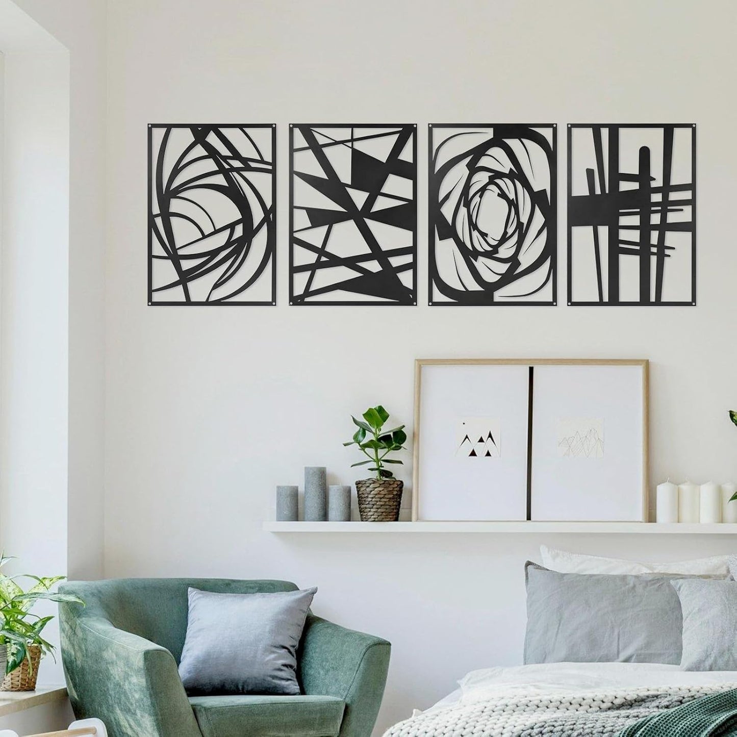 Skiennix Black Abstract Metal Wall Art - Modern Minimalist 3D Textured Decor | 15.7 x 10.6 Inch for Living Room, Bedroom, Office