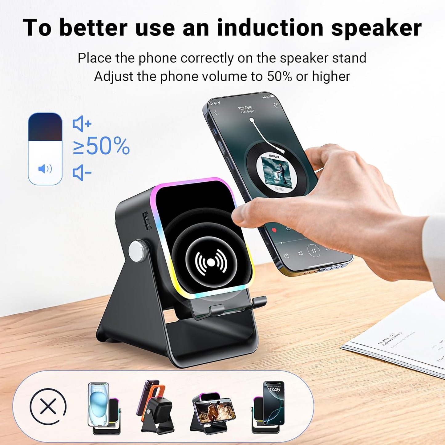 AIKELA 5 1 Induction Speaker with Phone Stand in Wireless Induction Bluetooth Audio for iPhone Android Phone Speakers