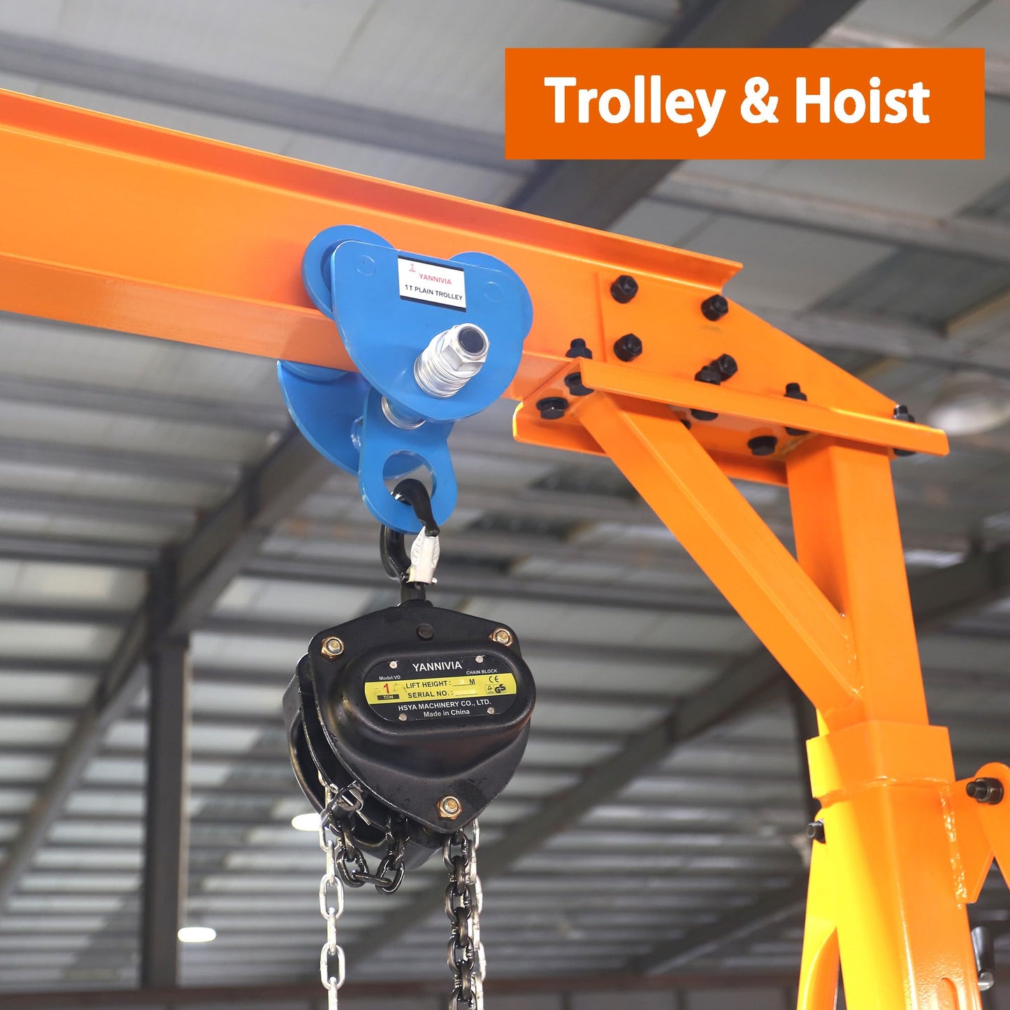 Adjustable Gantry Crane with Trolley and Hoist 2000 LBS, Overall Height Adjustable 7.65~10.91 FT, Shop Crane 1T Garage Crane with Rigging Kit with Rigging Kit