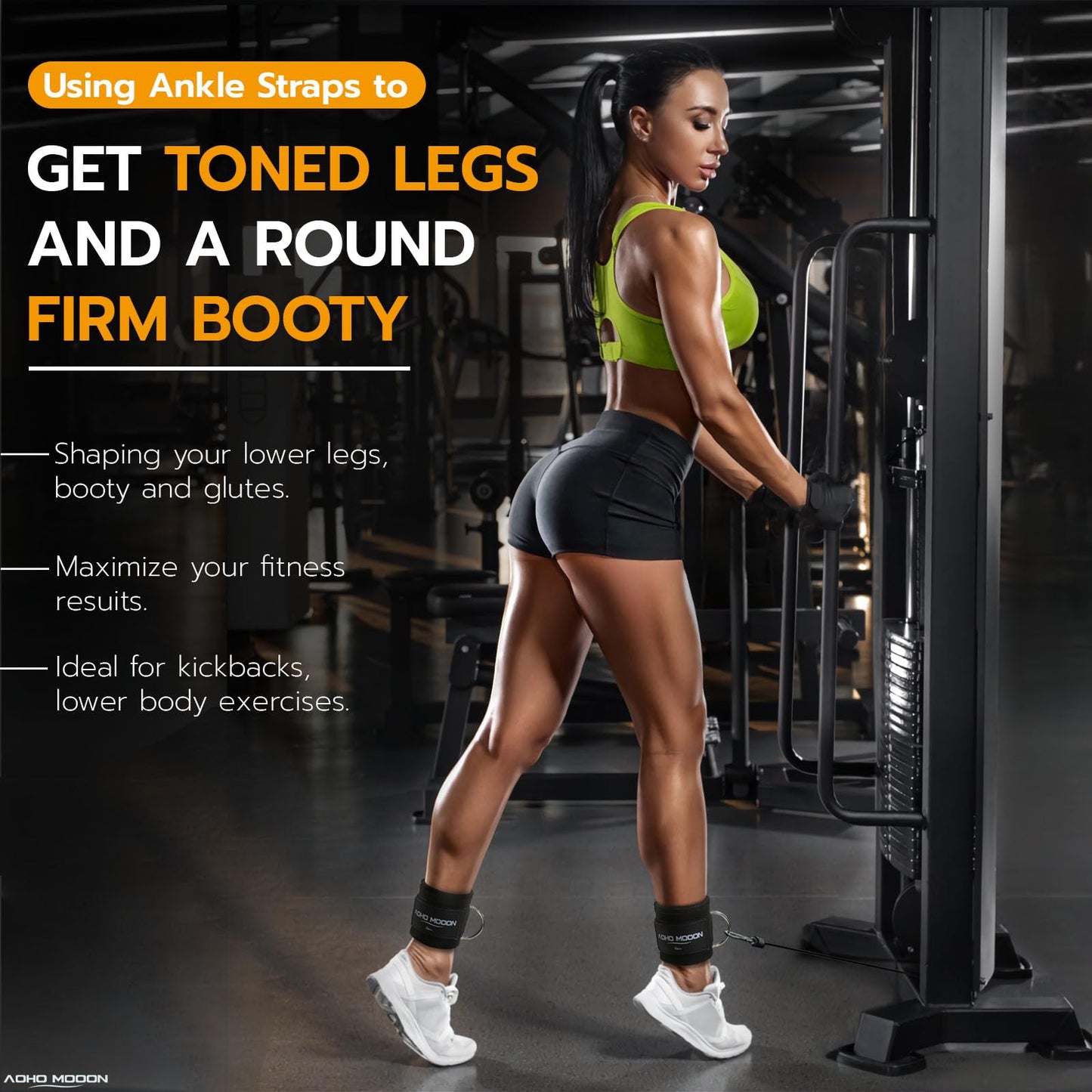 AOHO MOOON Comfortable Adjustable Ankle Straps for Cable Machines Women, Gym Workout Leg Straps, Ankle Cuffs for Glute Workouts, Foot Straps for Kickback, One Size Fit All with D Ring