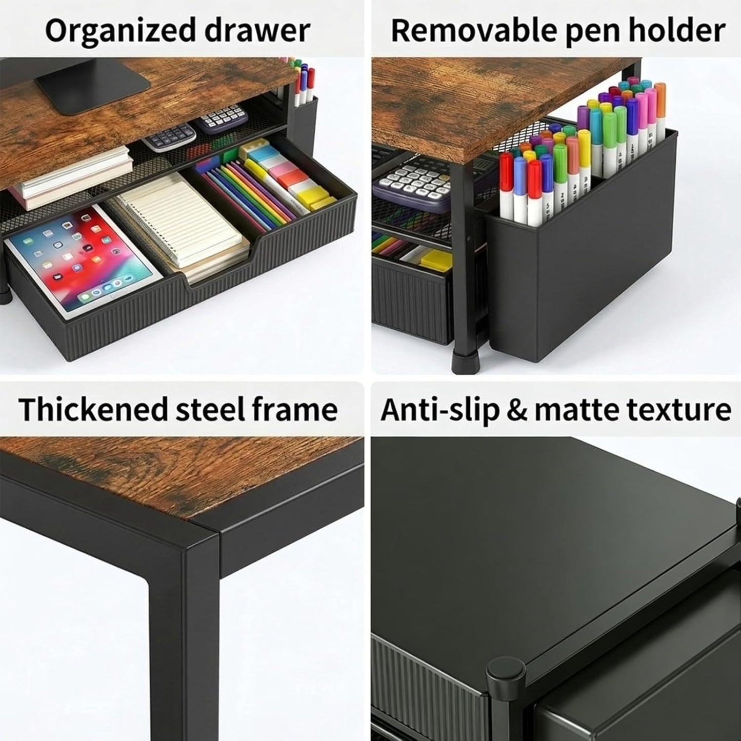 2-Tier 2 ECOLOVI Desk Organizer and Accessories, Computer Monitor Stand Rise with Storage Drawer & Pen Holders, Laptop