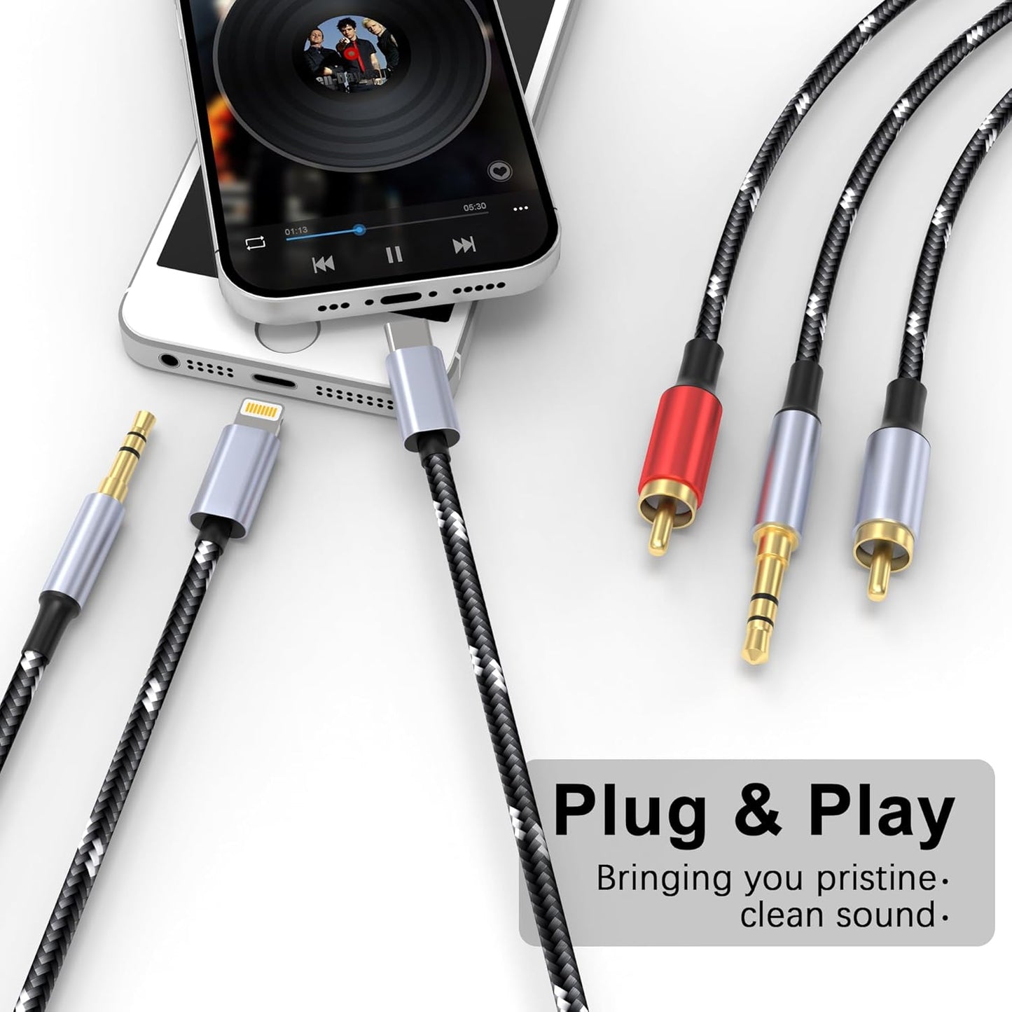 3.5mm Adapter,(3 1 MP3 HDTV(10FT) to RCA Cable, Lightning to RCA Male to Aux Audio Adapter HiFi Sound Headphone Jack
