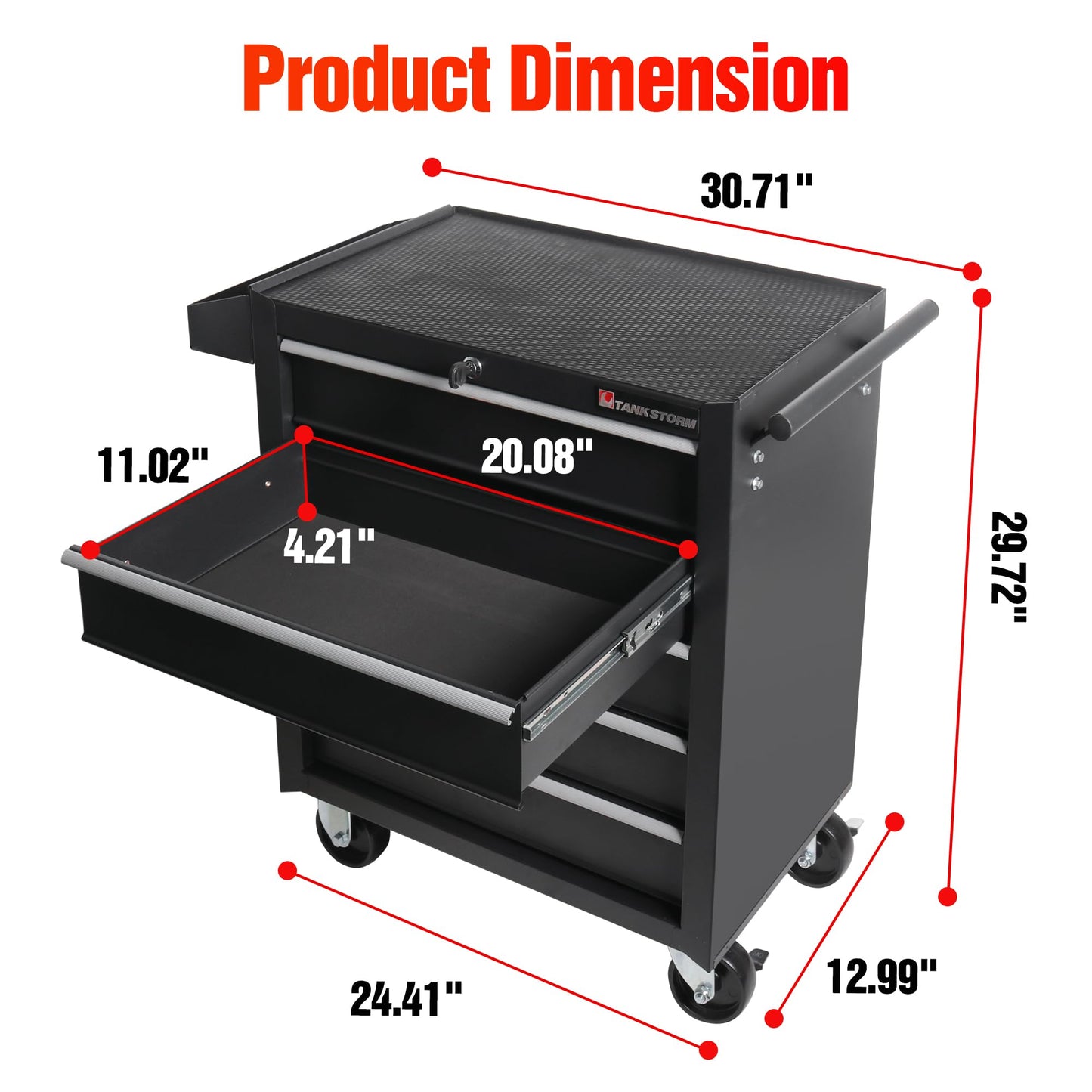 TANKSTORM 5-Drawer Rolling Tool Chest with Wheels, Heavy Duty Lockable Metal Tool Cabinet, Rolling Tool Box Organizer for Garage, Workshop, Repair Shop, Black