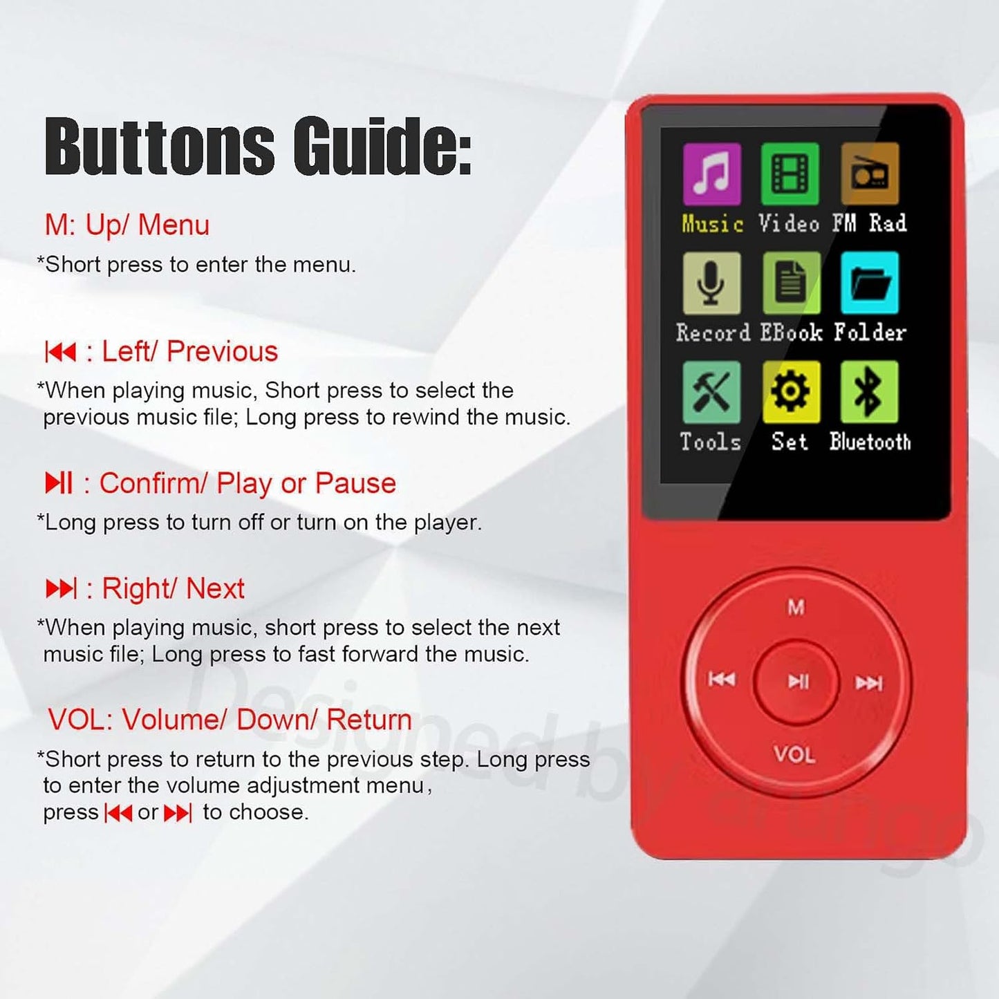 arungo MP3 128GB 5.2 1.8 inch Player with Bluetooth Portable HiFi Lossless Sound Mini Music Player Voice Recorder