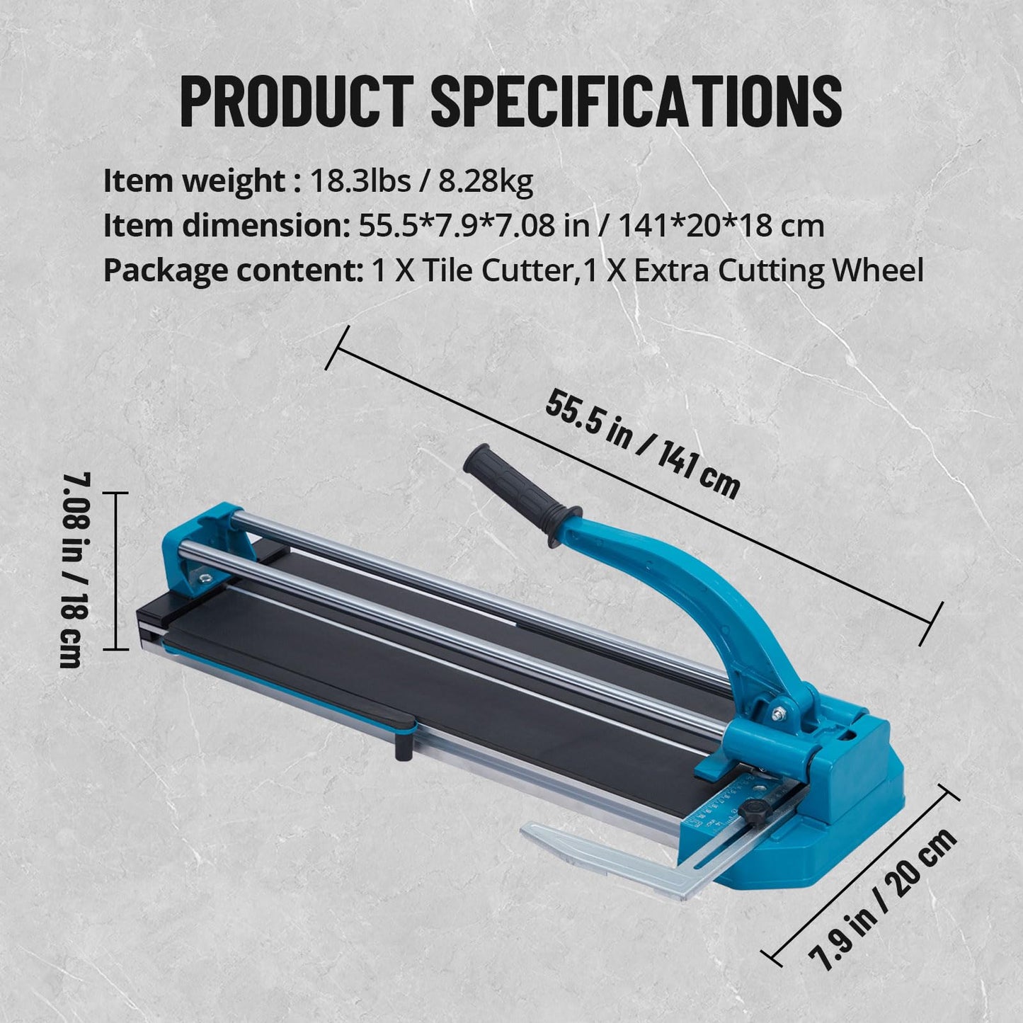 ExploreHorizon Manual Tile Cutter - 48 Inch Tungsten Carbide Cutting Wheel, Guide Accuracy, Anti-Skid Feet, Removable Scale, Precision Cutting, Double Rails