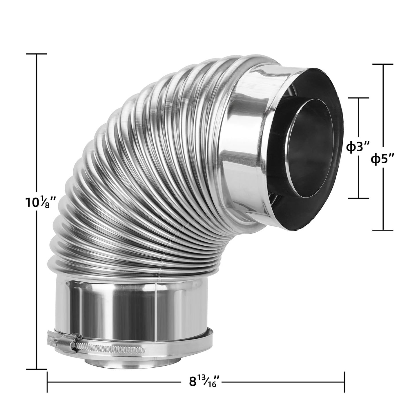 3"x5" Direct Vent Kit for Tankless Water Heaters, 23" Pipe, 87° Elbow, Trim Collar, 304 Stainless Steel