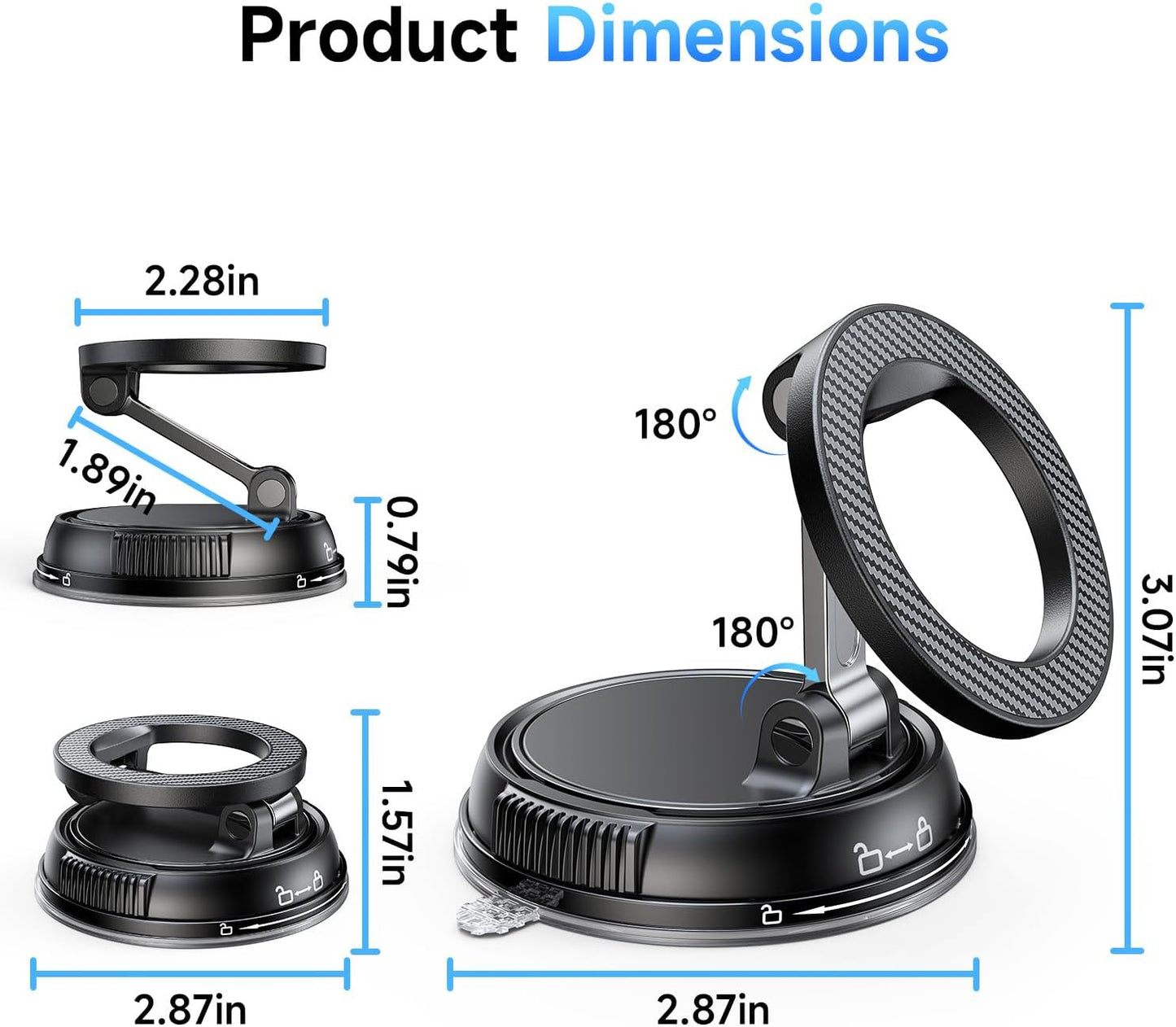ANDERY [78+LBS 2400gf 360 17-12 Car Phone Holder for Magsafe Strongest Suction & Strongest Magnetic] Adjustable Car
