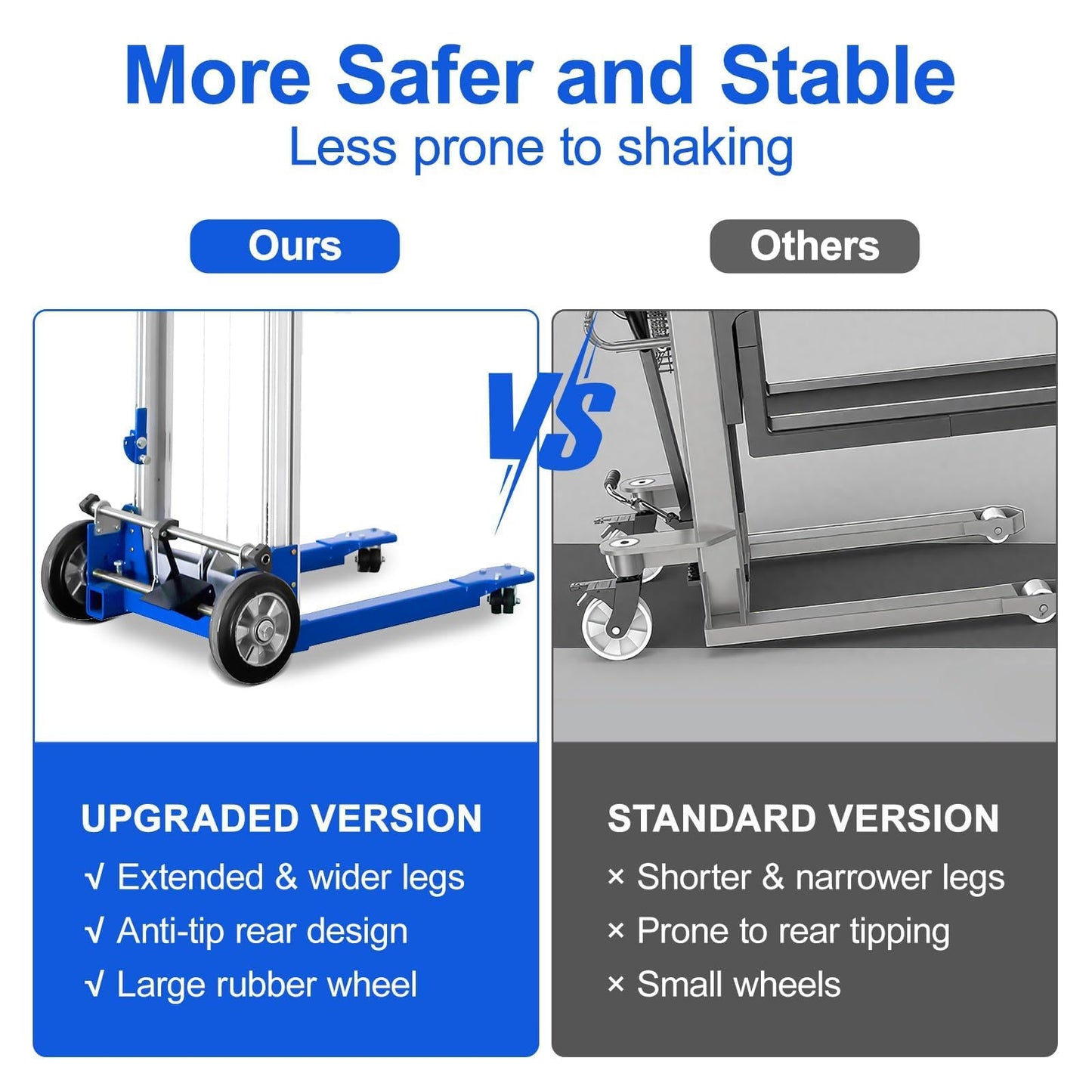 ELOMBR 122" Material Lift Winch Stacker, 400 lbs Capacity Manual Material Lifts, Fixed Straddle Material Lifter, Hand Winch Lift Trucks for Warehouse, Factory, Lightweight, 34.60" L x 24.80" W, Blue