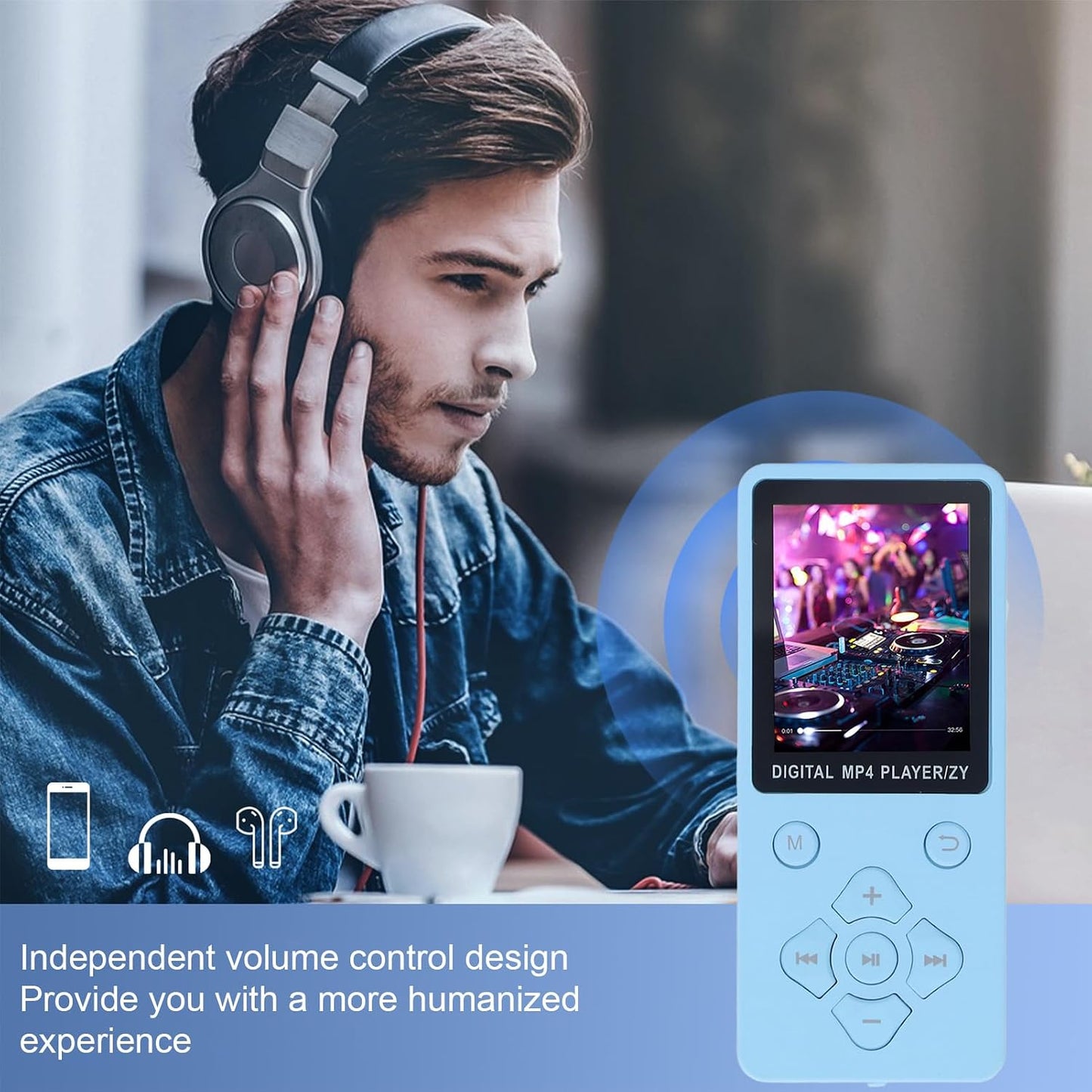 Yunseity MP3 1.8in MP4 10 Bluetooth Player, Portable HiFi Sound Music Player Built in HD Speaker, Color Screen Player