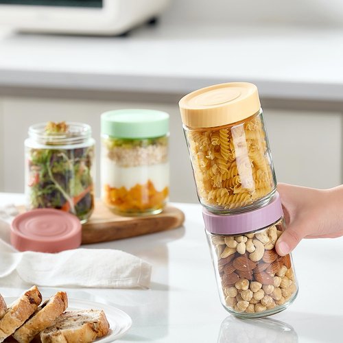 Danmu 16 oz Overnight Oats Containers with Lids,Meal Prep Containers 6 Pack,Mason Jars 16 oz with Lids for Snack,Overnight Oats,Yogurt,Parfait,Soup,Smoothies,Salad 100% Leak-proof Dishwasher Safe