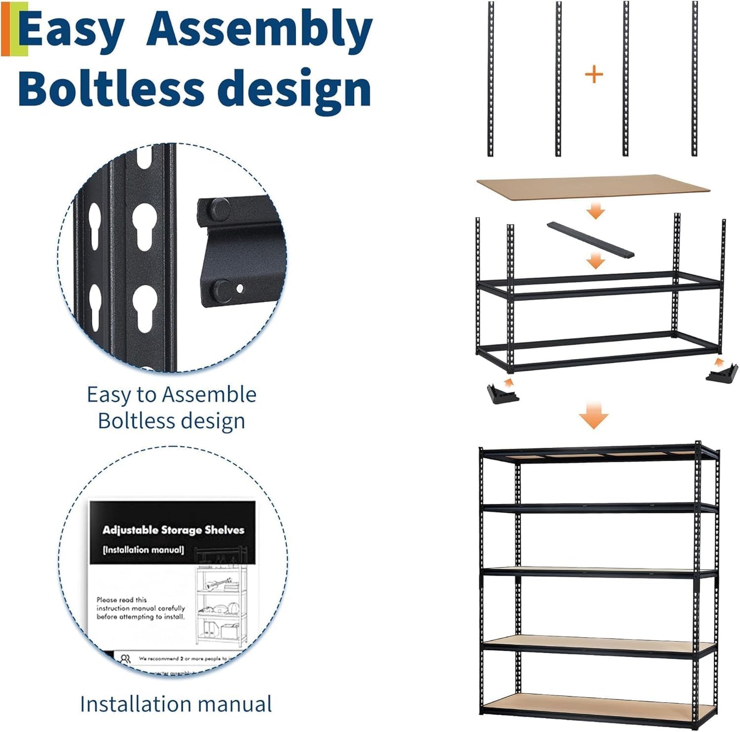 MOVECOM 5-Tier Heavy Duty Steel Shelving Unit, 2000 LBS Capacity Adjustable Garage Shelves, Large Storage Rack for Kitchen, Basement, Laundry, 36" L x 18" W x 72" H