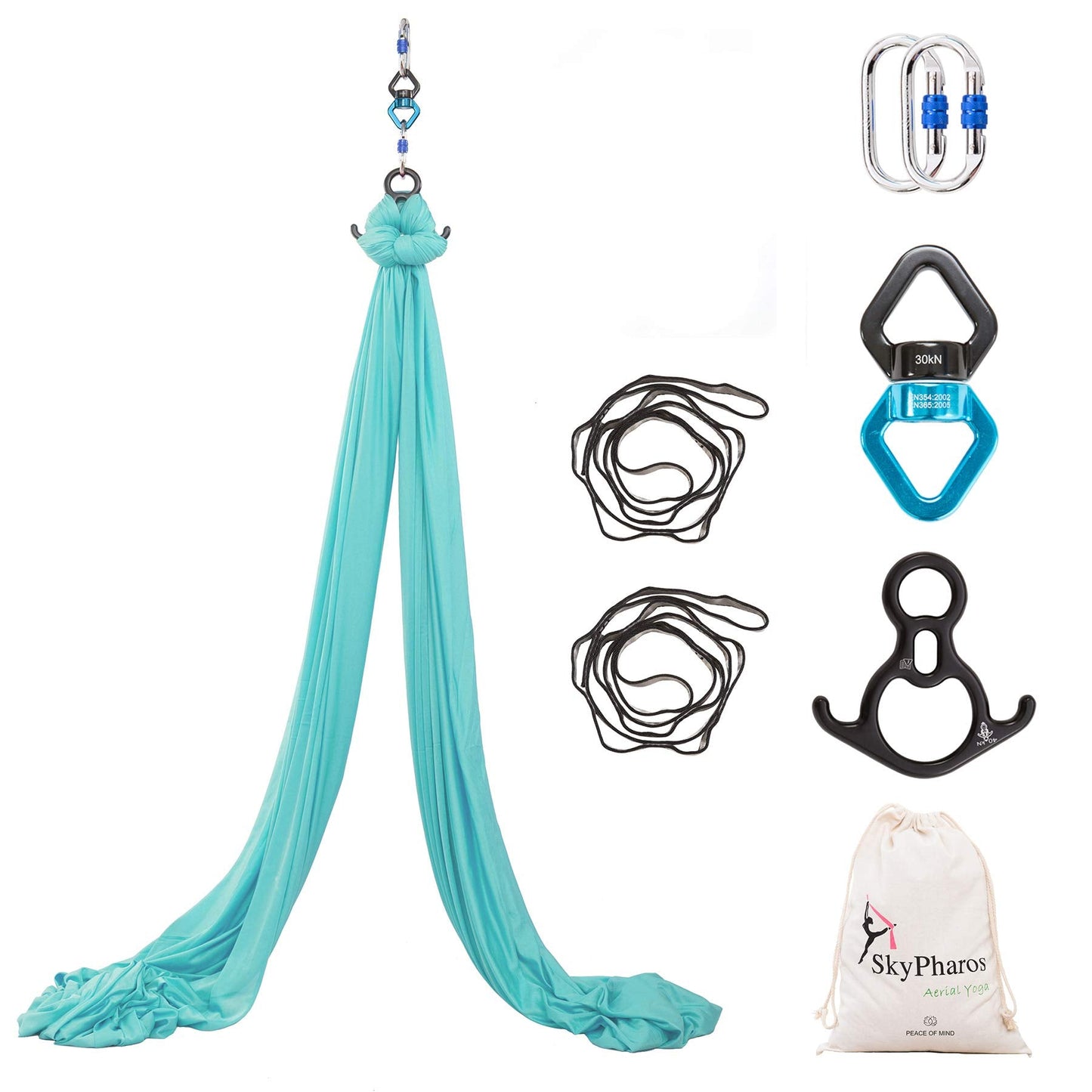 SKYPHAROS 11 Yards Aerial Silks Yoga Swing Set - Aerial Yoga Hammock Kit Anti-Gravity Flying for Fitness, Low/Non Stretch Nylon Tricot Fabric Hardware Included for Dance