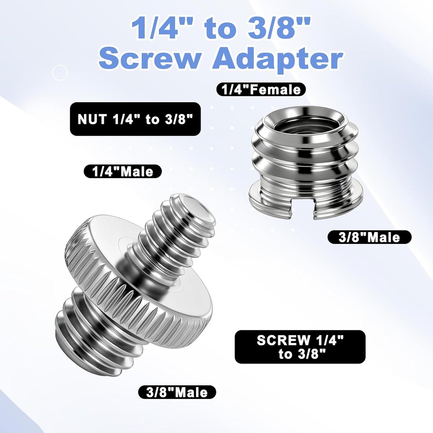 Xosjska 3 3/8 1/4 3 1/4 Inch 3/8 Inch PCS to Tripod Adapter and PCS to Mount Screws, Double Head Converter Precision