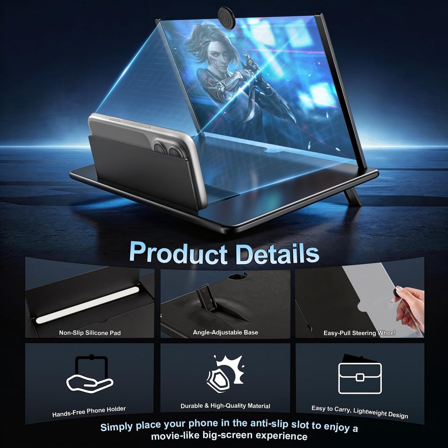 12" 3D Smartphones,12 inches for Mobile Phone Screen Magnifier HD Projector Screen for Movies, Videos, Foldable Stand