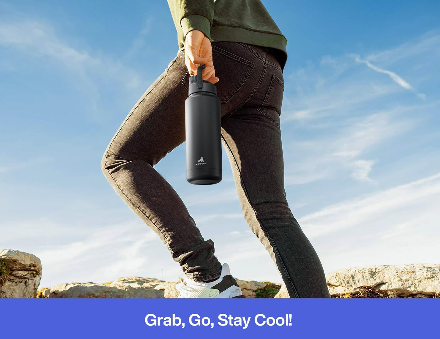POWCAN 40 oz Insulated Water Bottle - 2-in-1 Straw & Spout Lid, Keeps Drinks Cold 24H | Leak-Proof, BPA-Free, Stainless Steel (Lupine)