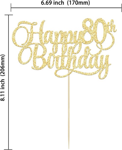 Happy 80th Birthday Cake Topper - Gold Glitter Number 80 for Elegant Celebration Decor