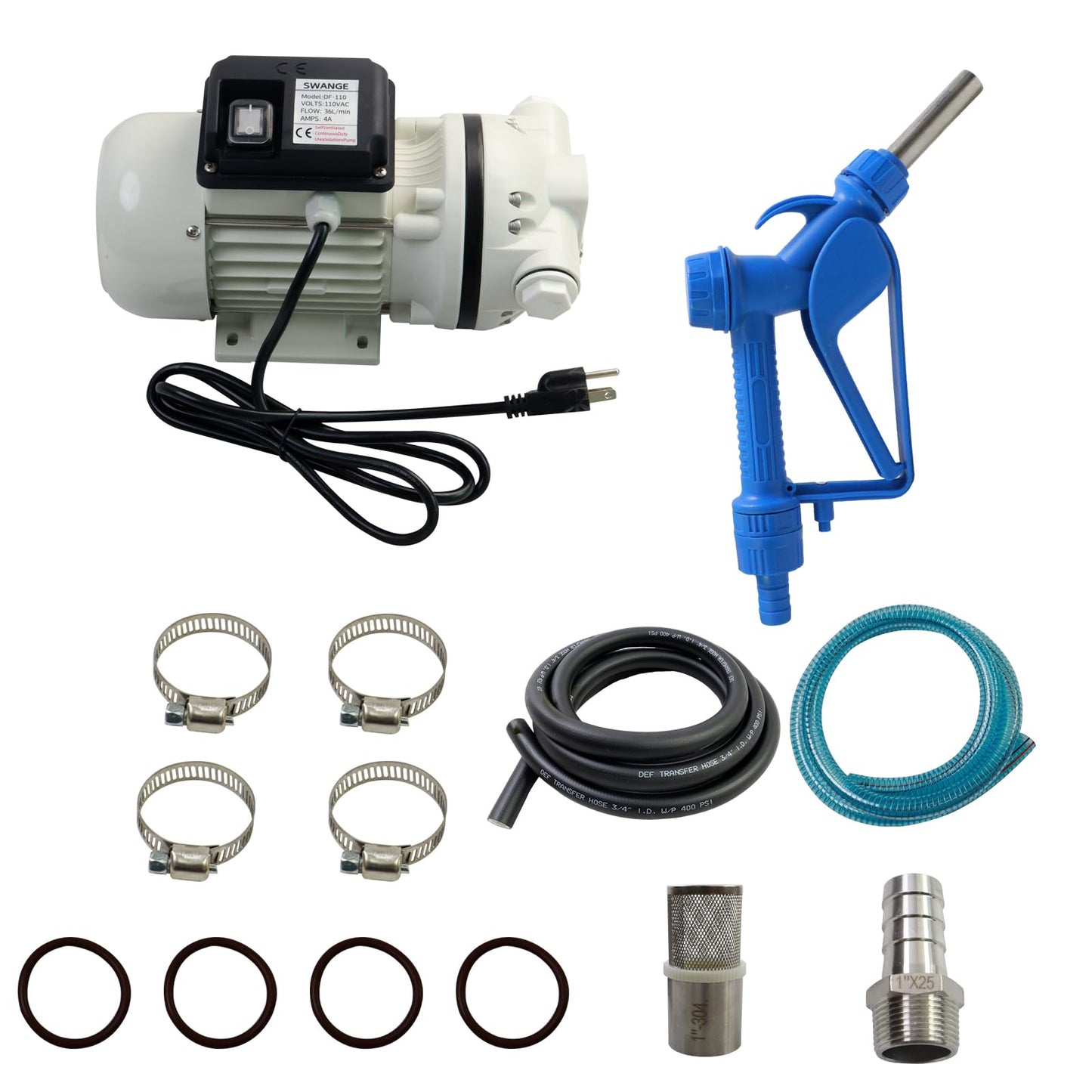 SWANGE 10GPM DEF Transfer Pump Kit, 110V 550W Self-Priming, w/DEF Nozzle, for Truck Tractor Farm Urea/DEF Fluid Transfer Solution