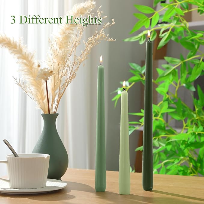 MTLEE Taper Candles 8/10/12 Multi Height Unscented Taper Candles 8 Burn Hours Taper Candles for Dinner Decorative Candles Home Decoration Wedding Party Candlesticks (Gradient Green,36)
