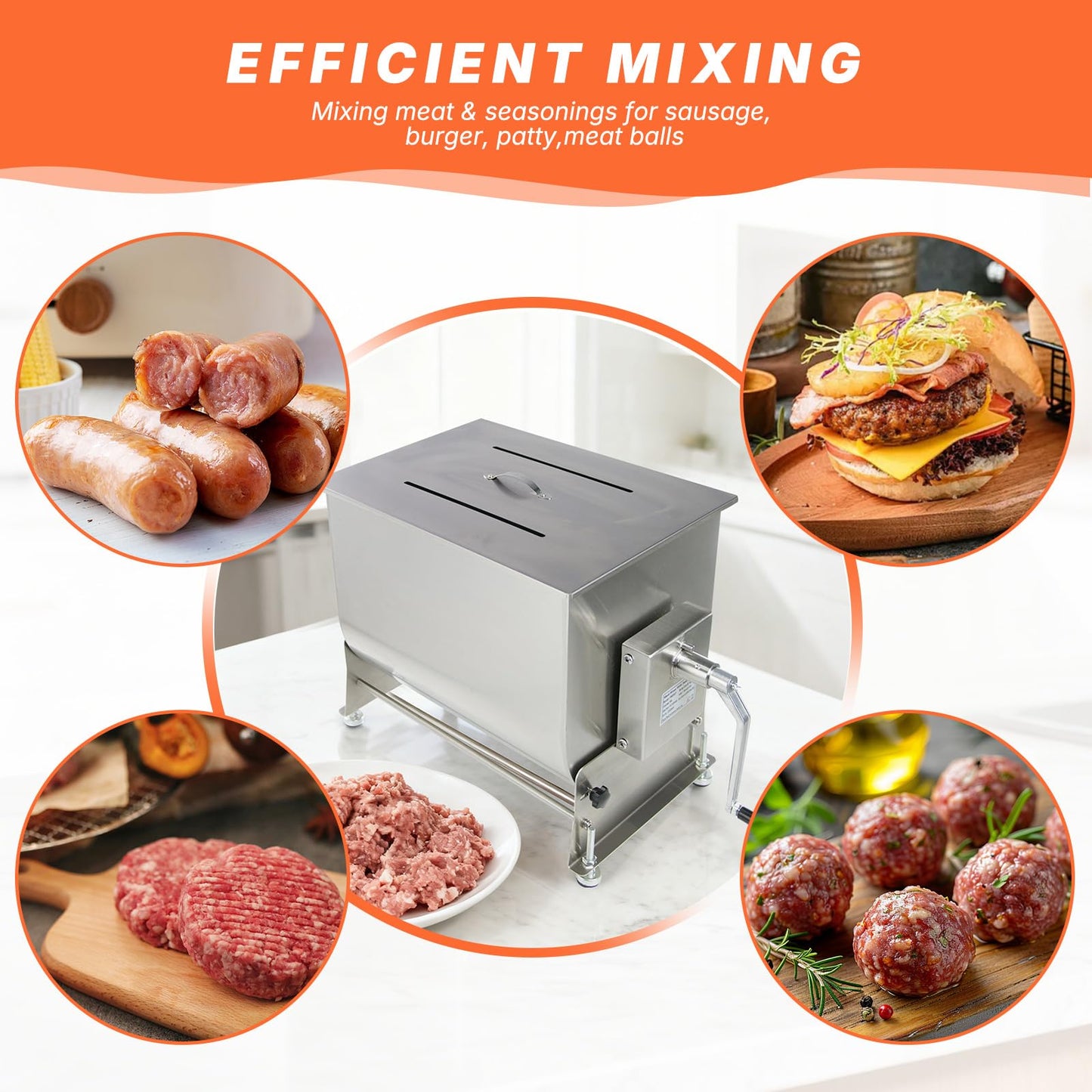 Hakka 90lb/45L Commercial Meat Mixer, Manual Tilt Tank Meat Mixer 60L Stainless Steel for Sausage (Mixing Max.90lb/45L for Meat)