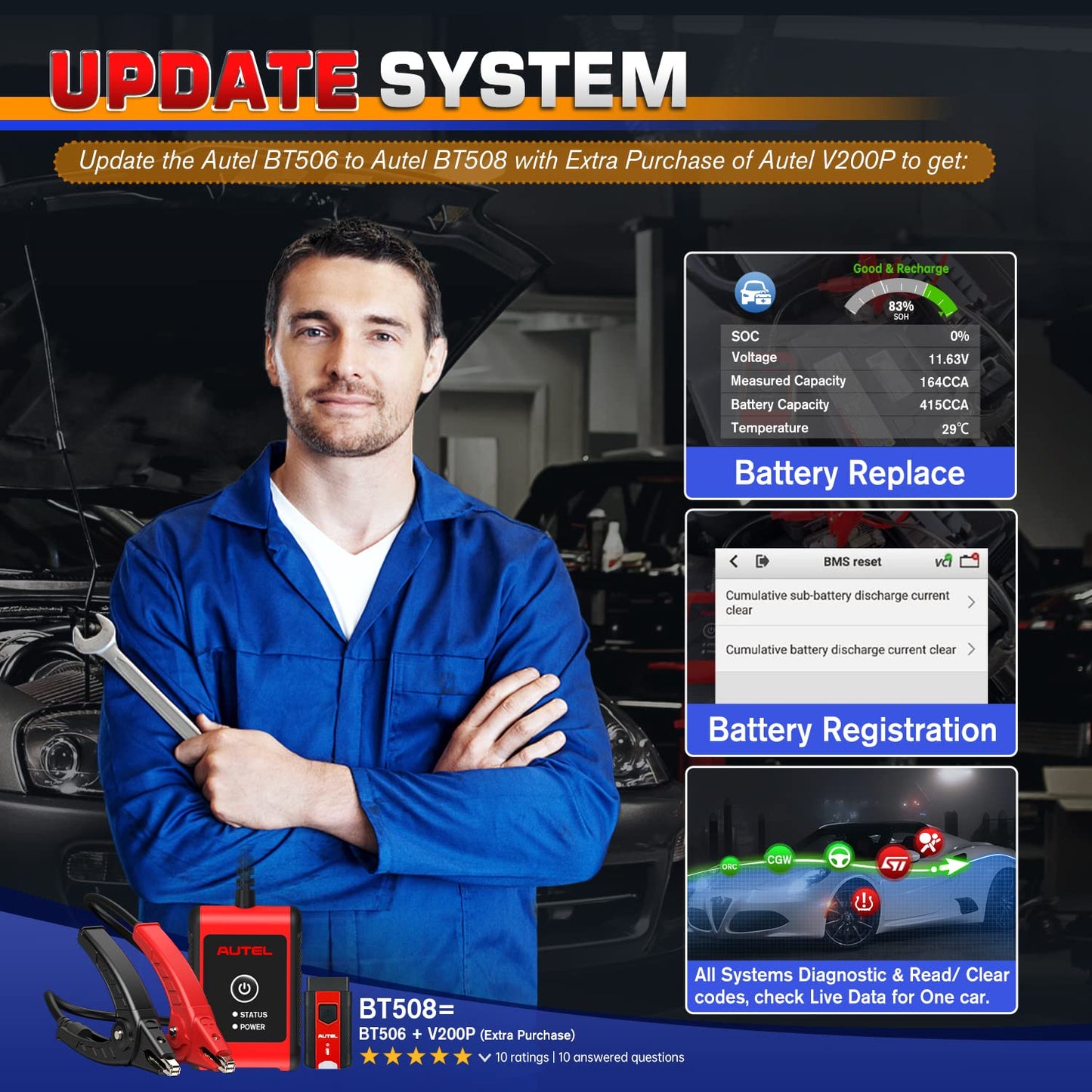 Autel MaxiBAS BT506 Battery Tester, 6V 12V 100-2000 CCA Auto Battery Test Tool, Cranking Charging Electrical System Analyzer, Top Accuracy Adaptive Conductance, in & Out-of-Vehicle Test for All Cars