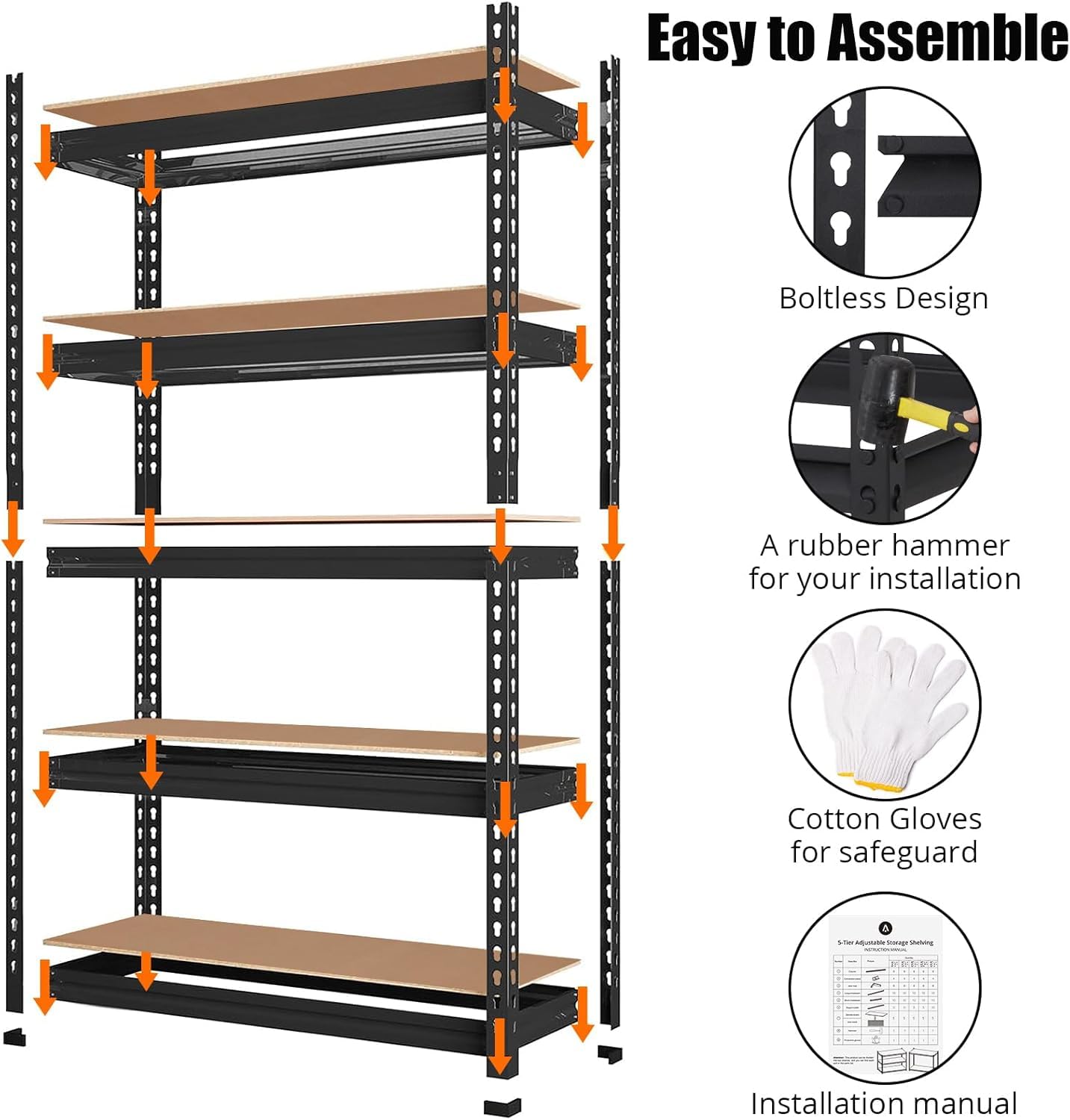 GarveeHome Heavy Duty Storage Shelves - 5 Tier 48 * 18 * 72 in, Adjustable Garage Storage Shelving, Metal Storage Utility Rack Shelf Unit