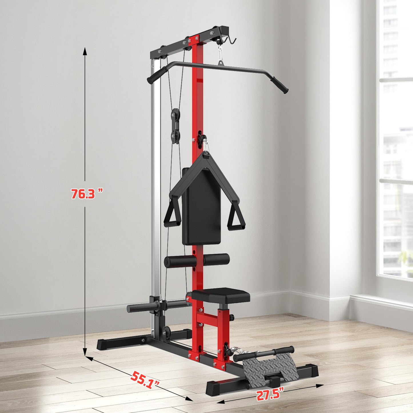 TROPOW LAT Pulldown Machine, Multi-Functional Cable Machine with High and Low Pulley Station, Row Cable Machine Home Gym with Leg Support, Tricep Workout Equipment