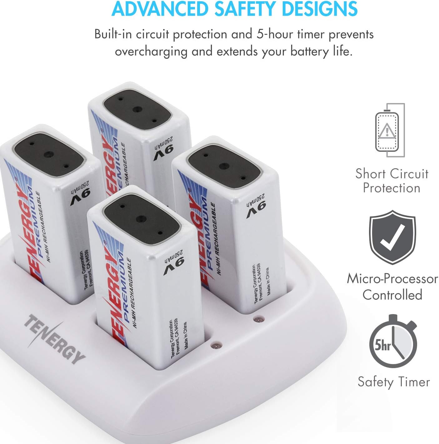 TN136 4 9V 4 9V Tenergy Bay Smart Charger with Pieces Tenergy Premium NiMH Rechargeable Batteries