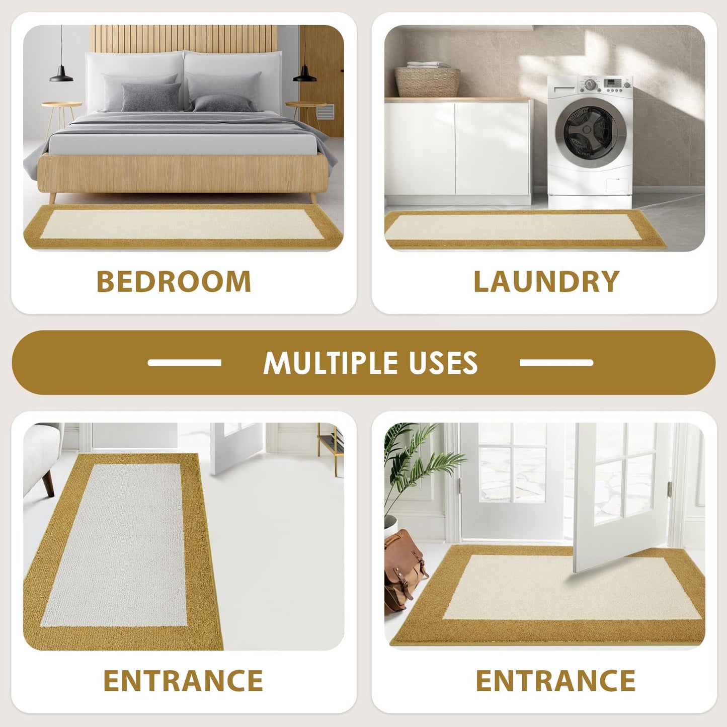 DOMUSTEX Machine Washable Runner Rugs Set of 2, (24" x 36"+ 24" x 60"), Non Slip Kitchen Mats for Floor, Absorbent Entryway Rug for Kitchen, Bedroom, Hallway, Bathroom, Door (Roll Packing)