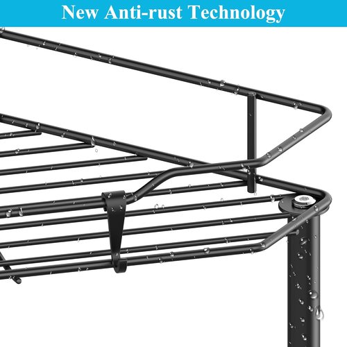 HuggieGems Corner Shower Caddy Organizer - 2 Tier Floor Standing Shelf with Hooks | Black Finish