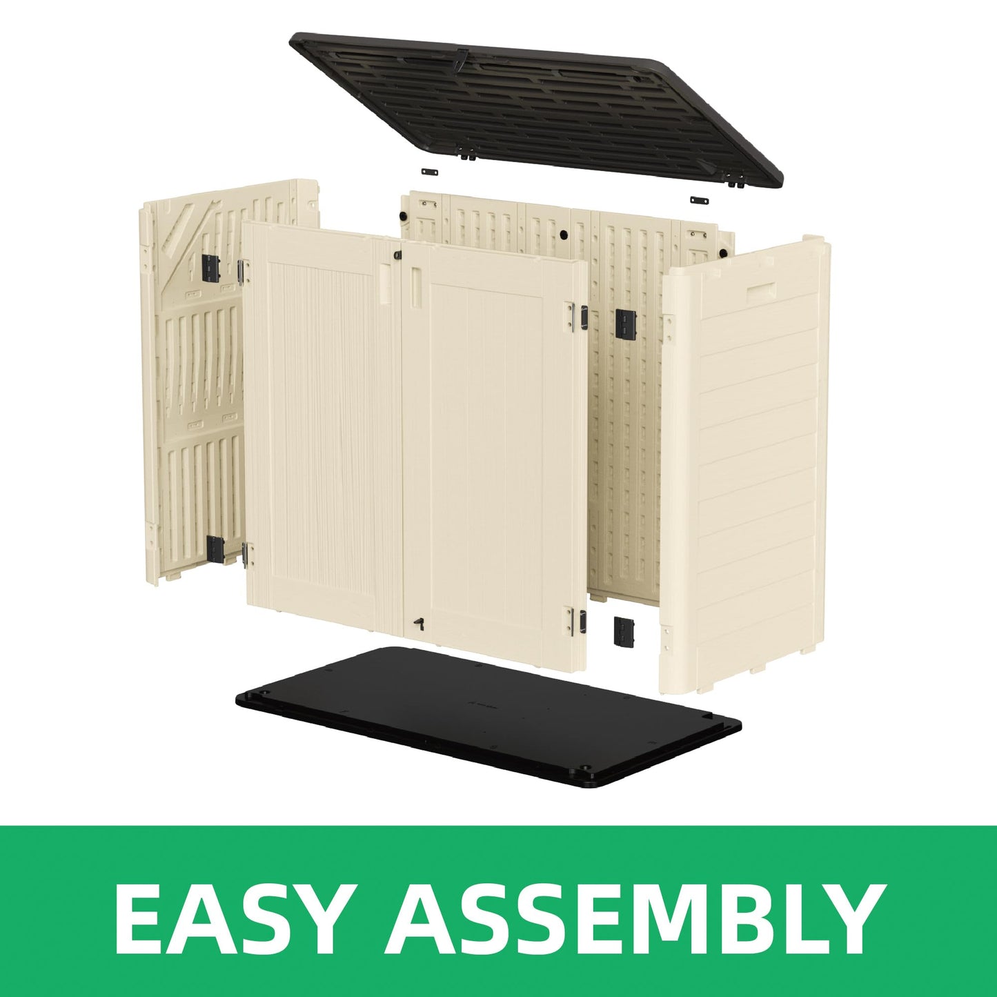 Allpop Outdoor Storage Shed, 31 Cu.Ft Resin Horizontal Storage Cabinet for Trash Cans, Patio & Garden, Khaki