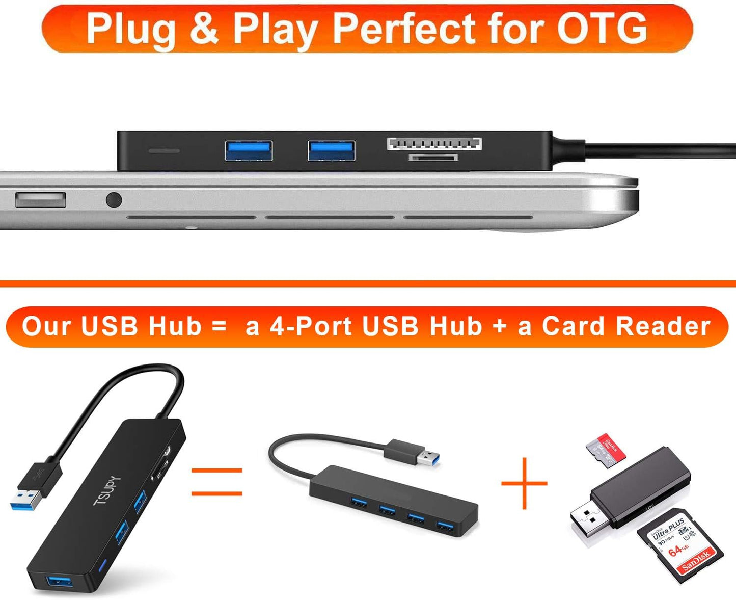 TSUPY 3.0, 5 1 3.0 3 3.0 USB Hub in Multiport Adapter USB Hub with SD Micro SD Card Reader, USB Ports Compatible