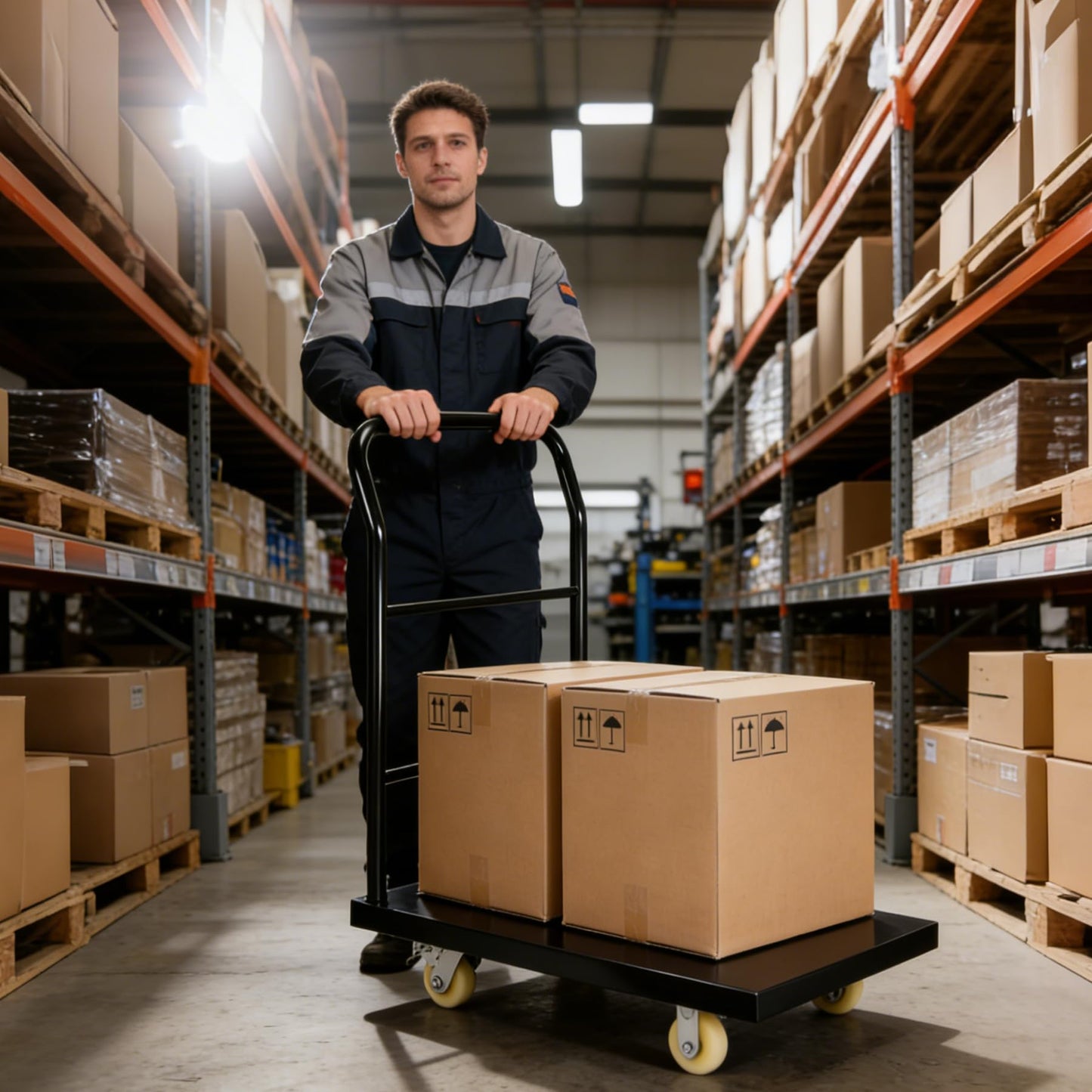 Heavy Duty Platform Truck Moving Flatbed Cart 36” x 24”Push Dolly, 2200 lbs Capacity Steel Flatbed Cart, Flat cart with Wheels and Handle, for Luggage Moving, Shopping Groceries, Garage, Warehouse