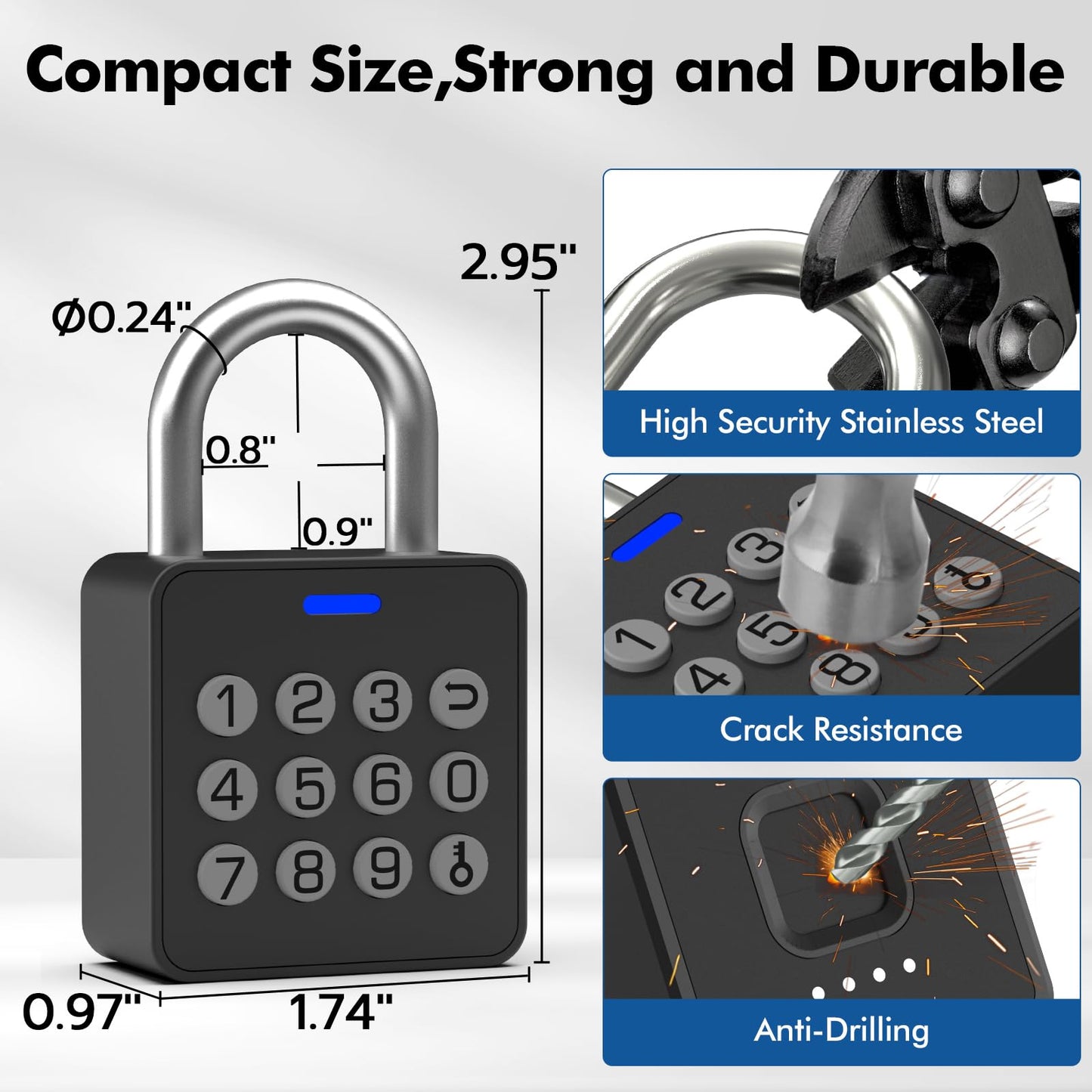 Keylesslife Fingerprint Padlock with Code,Combination Padlock Gym Locker Lock,Smart Padlock with Fingerprint Gym Lock Waterproof for Outdoor Gate Fence Shed Storage Gym Locker School