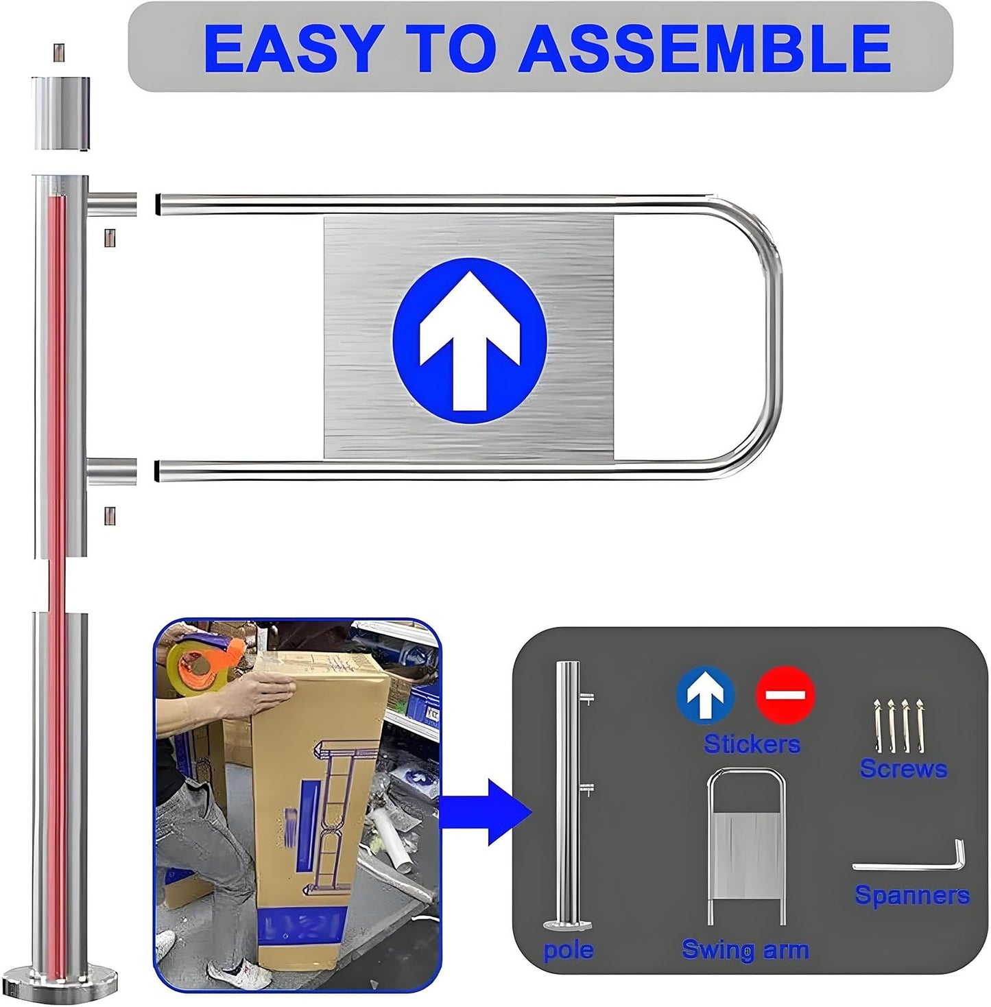 Universal Metal Pivot Gate – Automatic Spring-Loaded One-Way Security Turnstile for Supermarkets & Libraries – Right-Handed Entry, 70 x 100 cm, Durable Access Control Solution