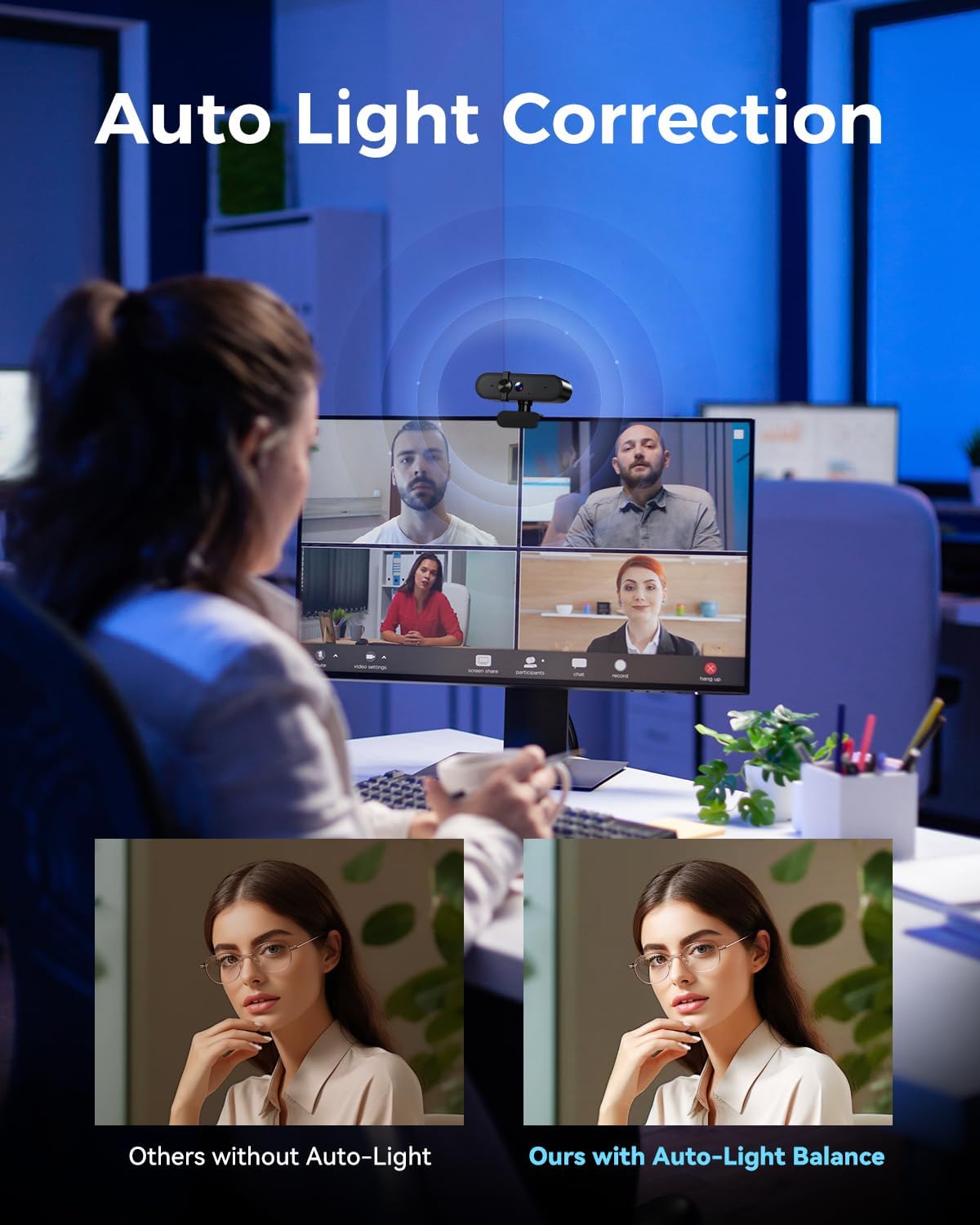 Edew 1080P Webcam Computer Camera with Microphone & Wide View - Auto Light Correction Webcam for PC, Mac, Laptop