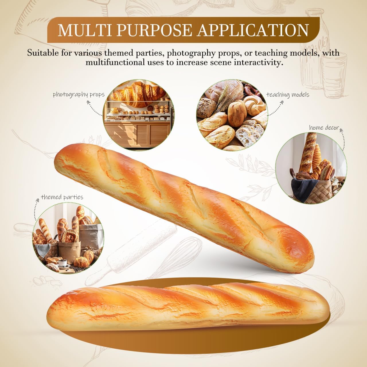 2pcs Set Garneck Realistic Fake Bread Loaves Artificial French Bread - Faux Food Decor for Kitchen Display, Photography