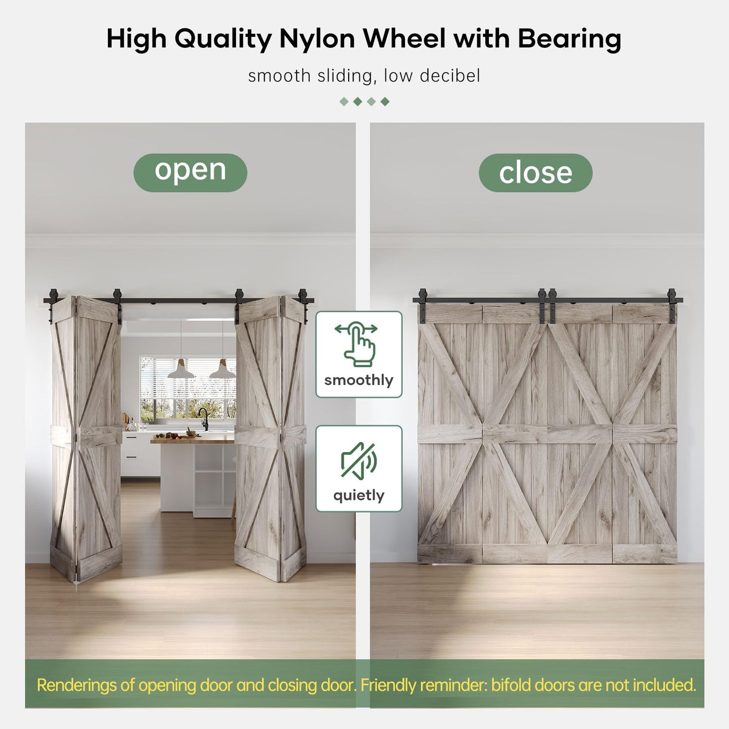 Roymelo 88" Bifold Sliding Barn Door Hardware Track Kit,Side Mounted Black J Shape Roller,Smoothly and Quietly,Assembly Easy,Fit Four 21" Bi-Folding Doors (Door Not Included)