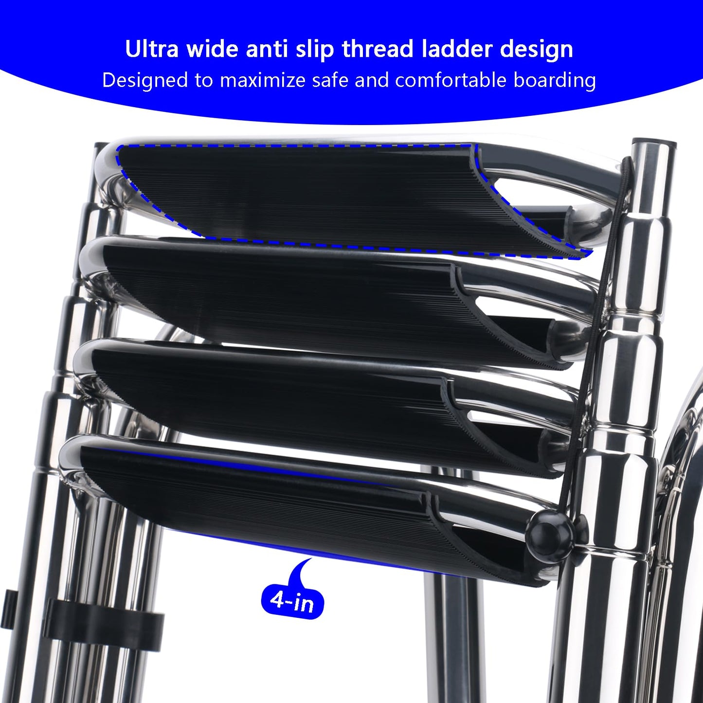 Heavy Duty Pontoon Boat Ladder, 316 Stainless Steel 4 Step Telescoping Folding Rear Entry Inboard Ladder All Welded Reinforce Dock Swim Deck Ladder with Wide Steps Strong Handrails